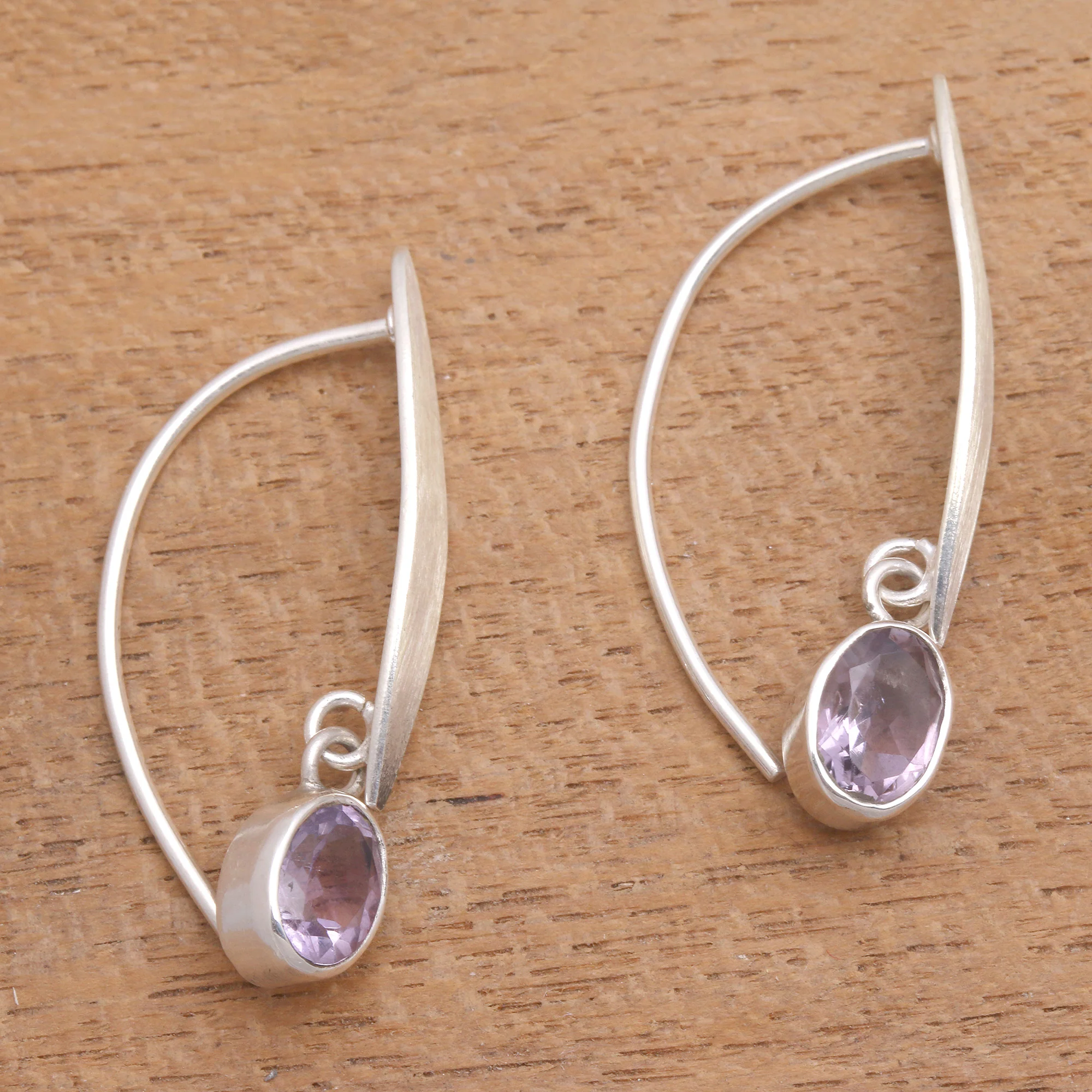 Elegant Ellipses Elliptical Amethyst Dangle Earrings from Bali - Image 3