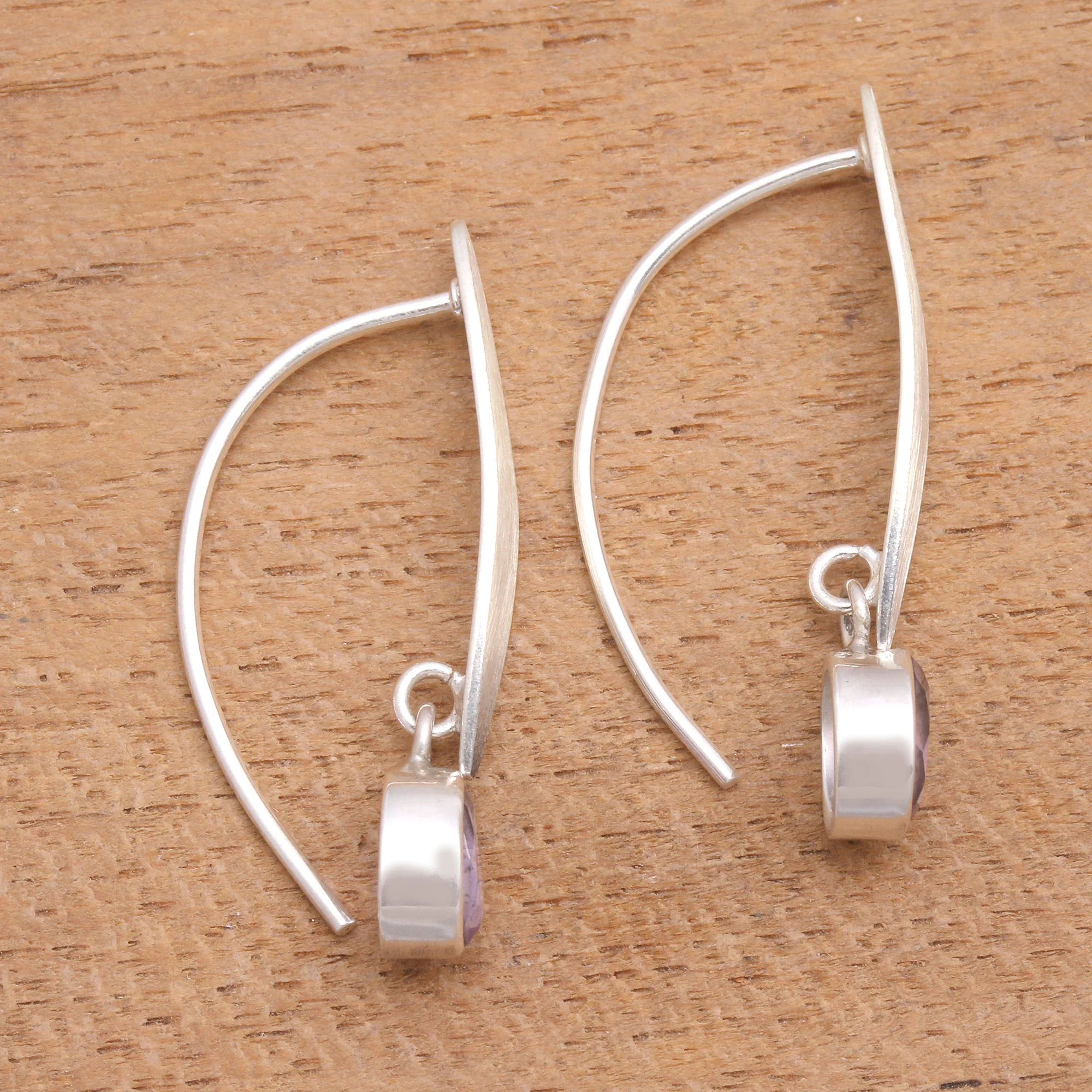 Elegant Ellipses Elliptical Amethyst Dangle Earrings from Bali - Image 4