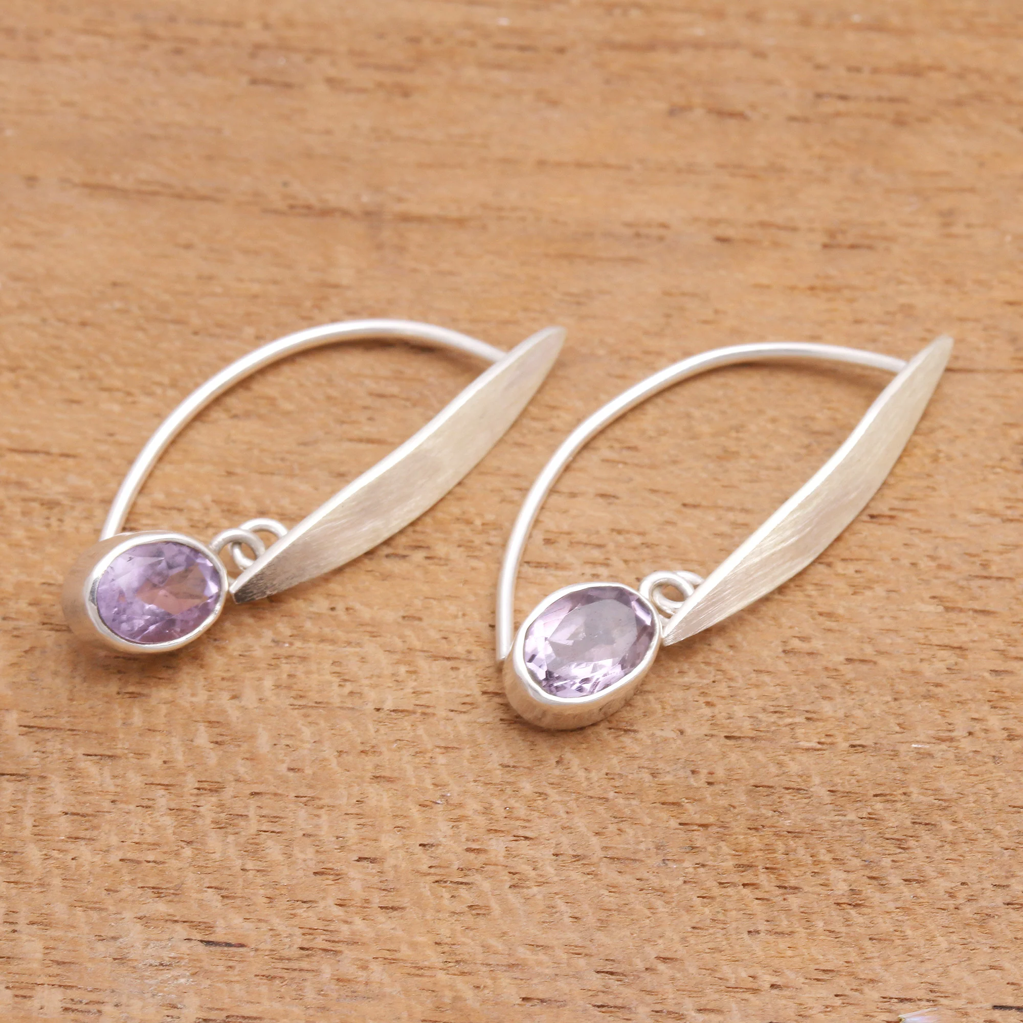 Elegant Ellipses Elliptical Amethyst Dangle Earrings from Bali - Image 5