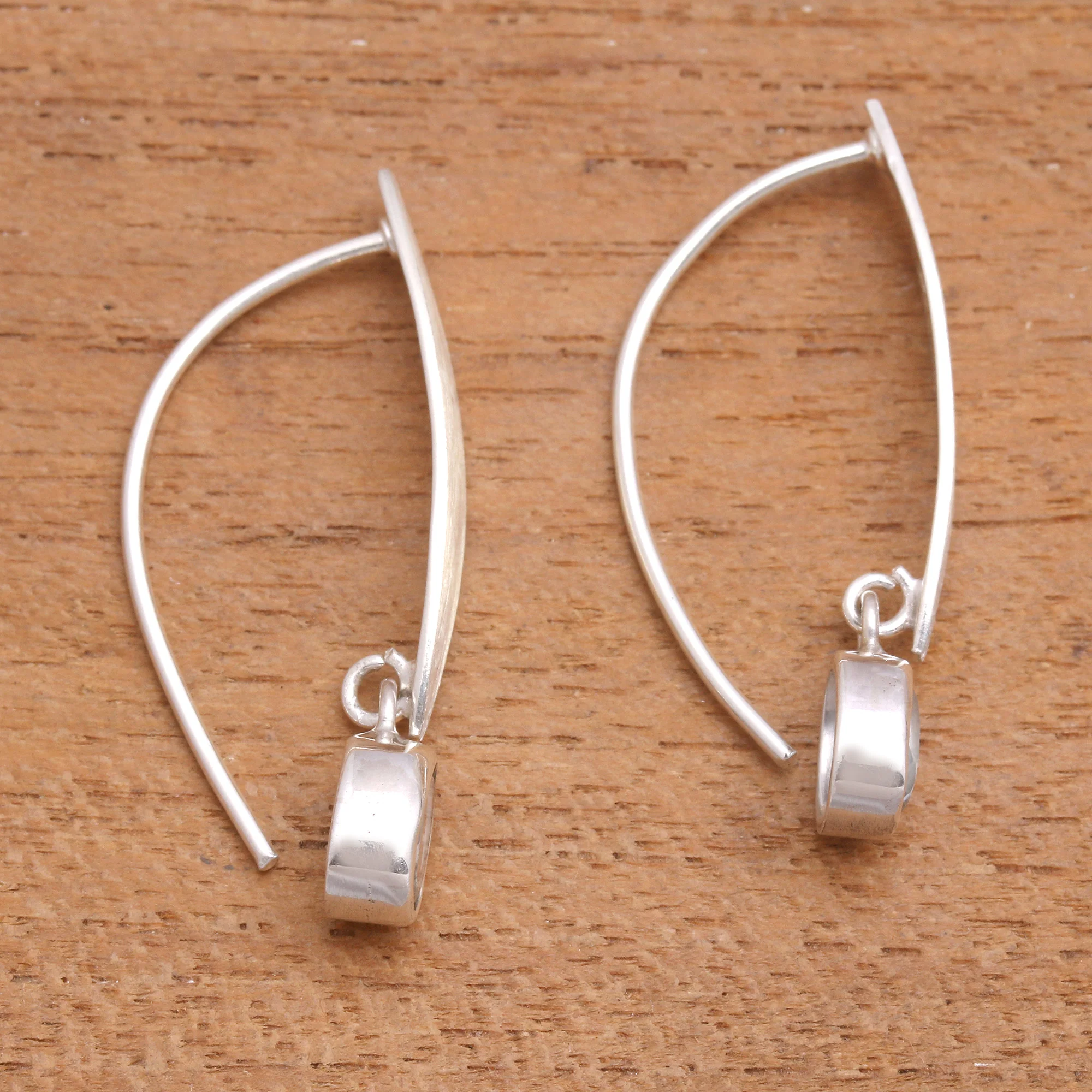 Elegant Ellipses Elliptical Blue Topaz Dangle Earrings from Bali - Image 4