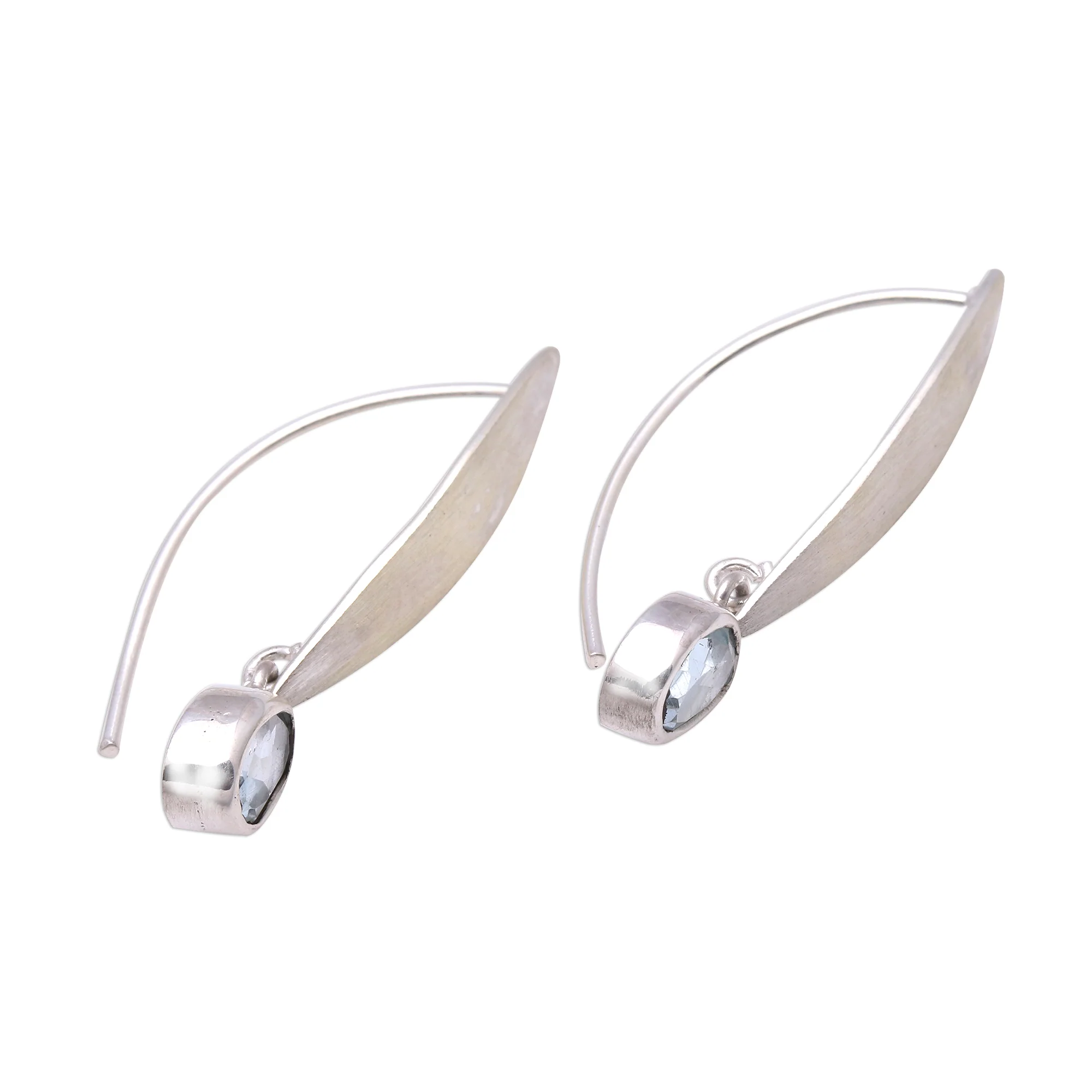 Elegant Ellipses Elliptical Blue Topaz Dangle Earrings from Bali - Image 5