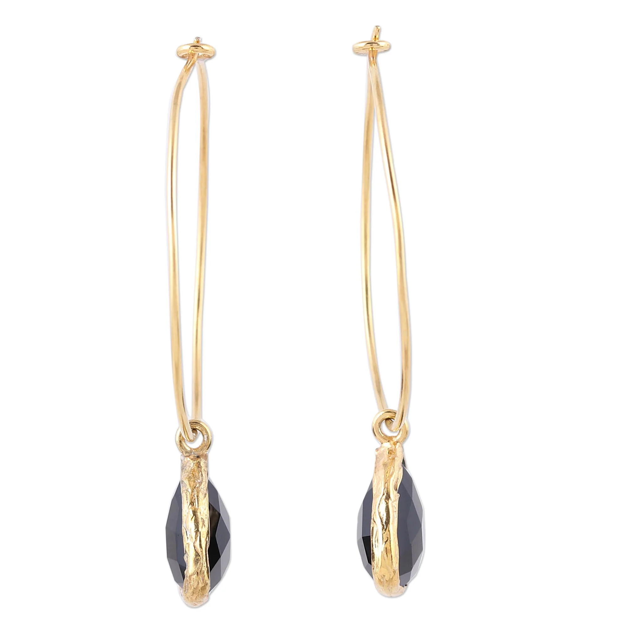 Elegant Embrace 18k Gold Plated Onyx Hoop Dangle Earrings from India - Image 4