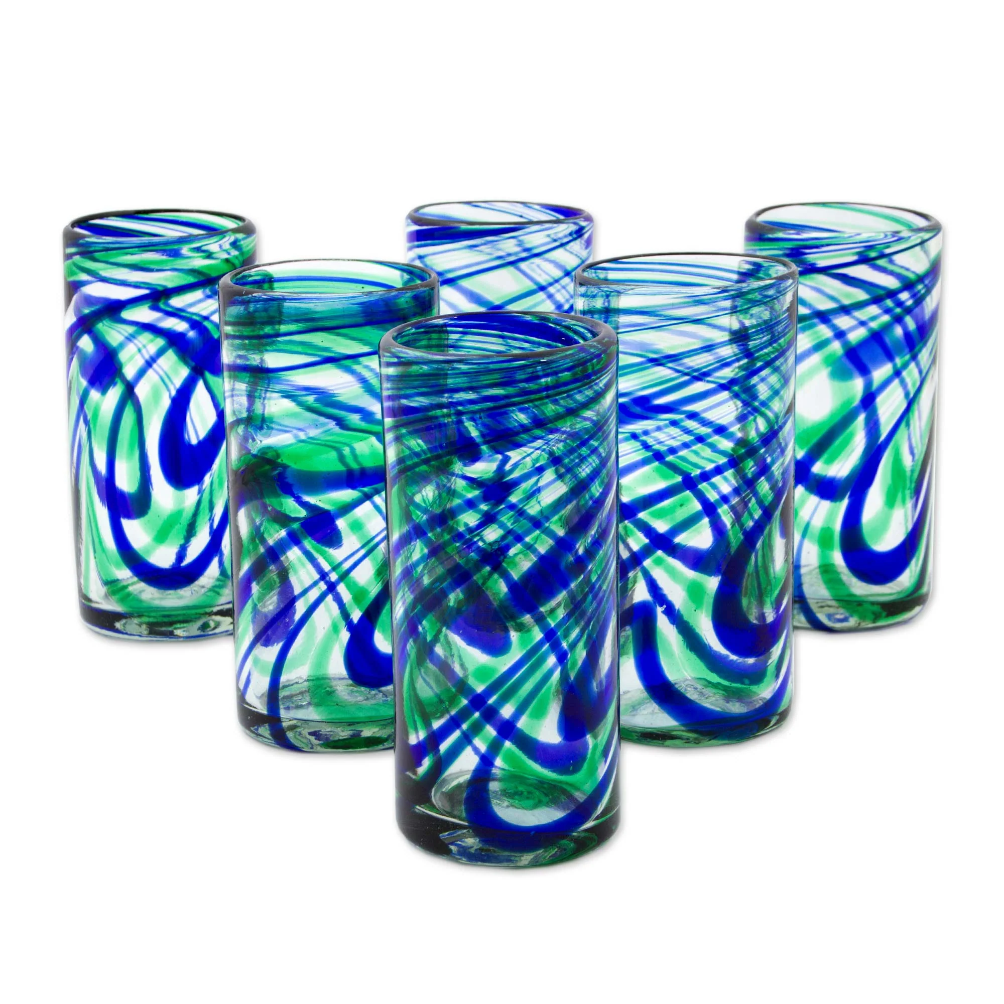 Elegant Energy Set of 6 Hand Made Blown Glass Mexican Highball Glasses - Image 2
