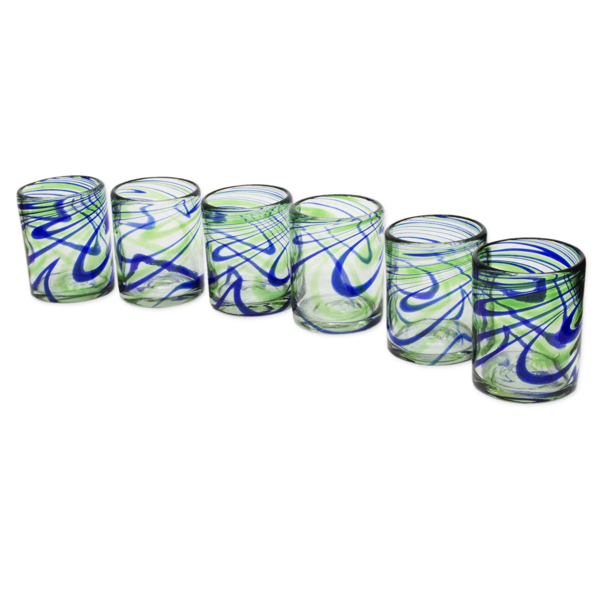 Elegant Energy Set of 6 Hand Made Blown Glass Rocks Glass in Blue and Green - Image 3