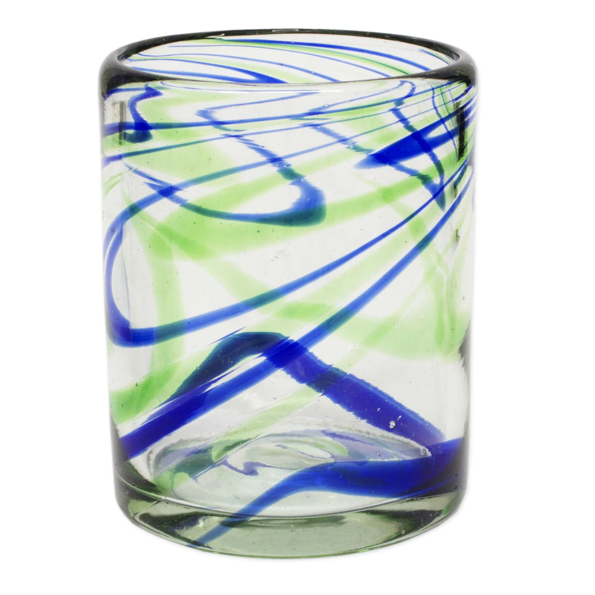 Elegant Energy Set of 6 Hand Made Blown Glass Rocks Glass in Blue and Green - Image 4