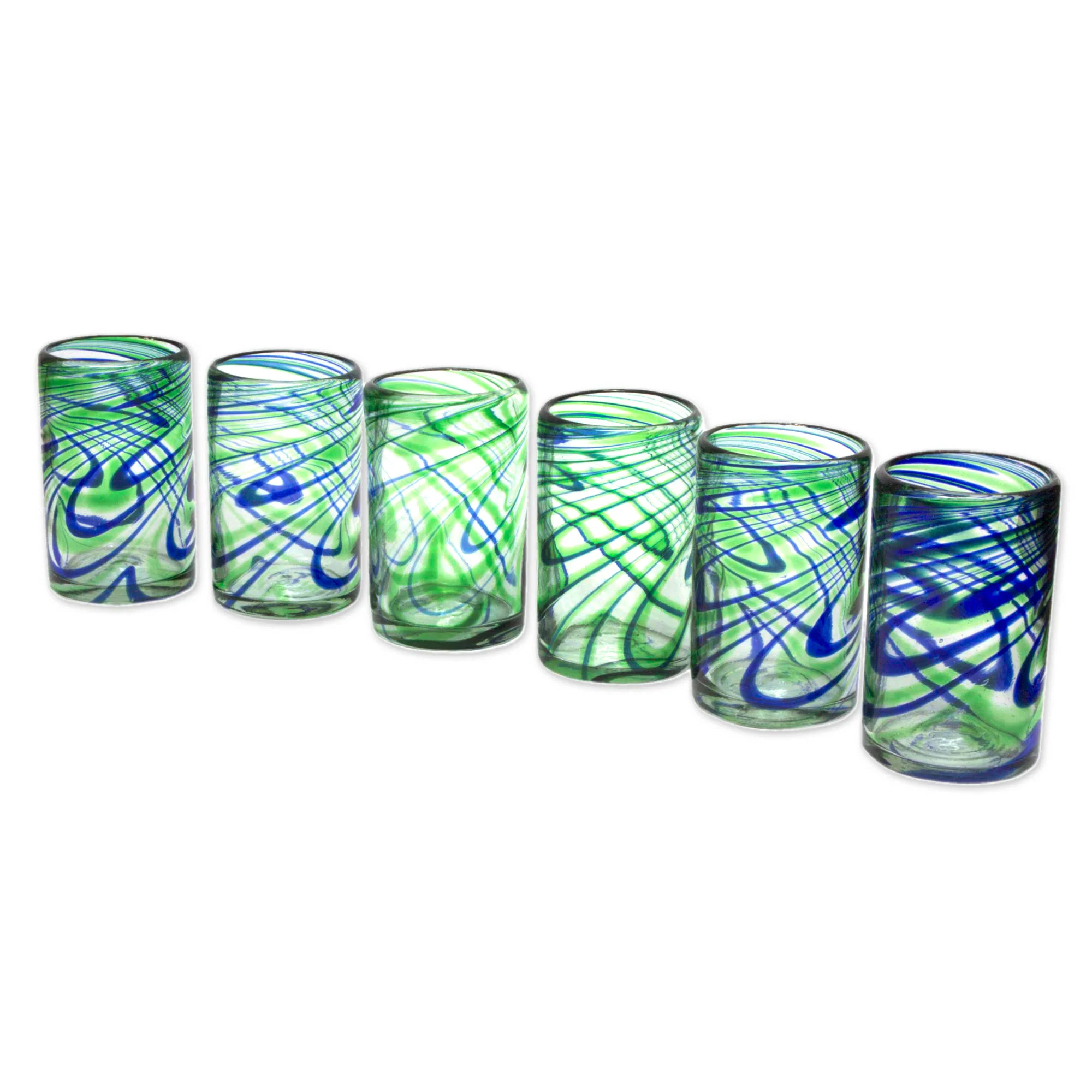 Elegant Energy Set of 6 Hand Made Blown Glass Tumblers in Blue and Green - Image 3