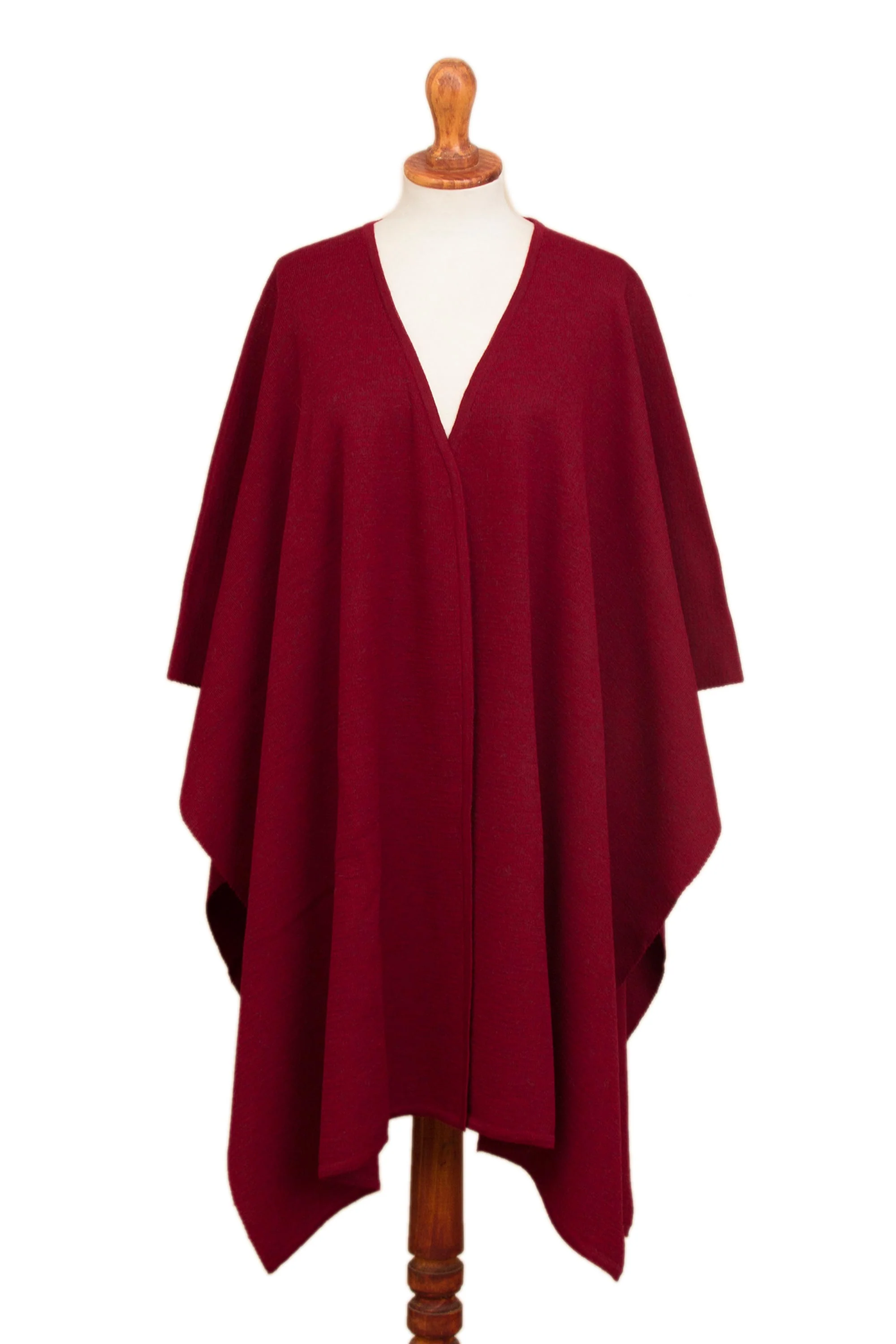 Elegant Fashion in Claret Knit Alpaca Blend Ruana in Claret from Peru - Image 2