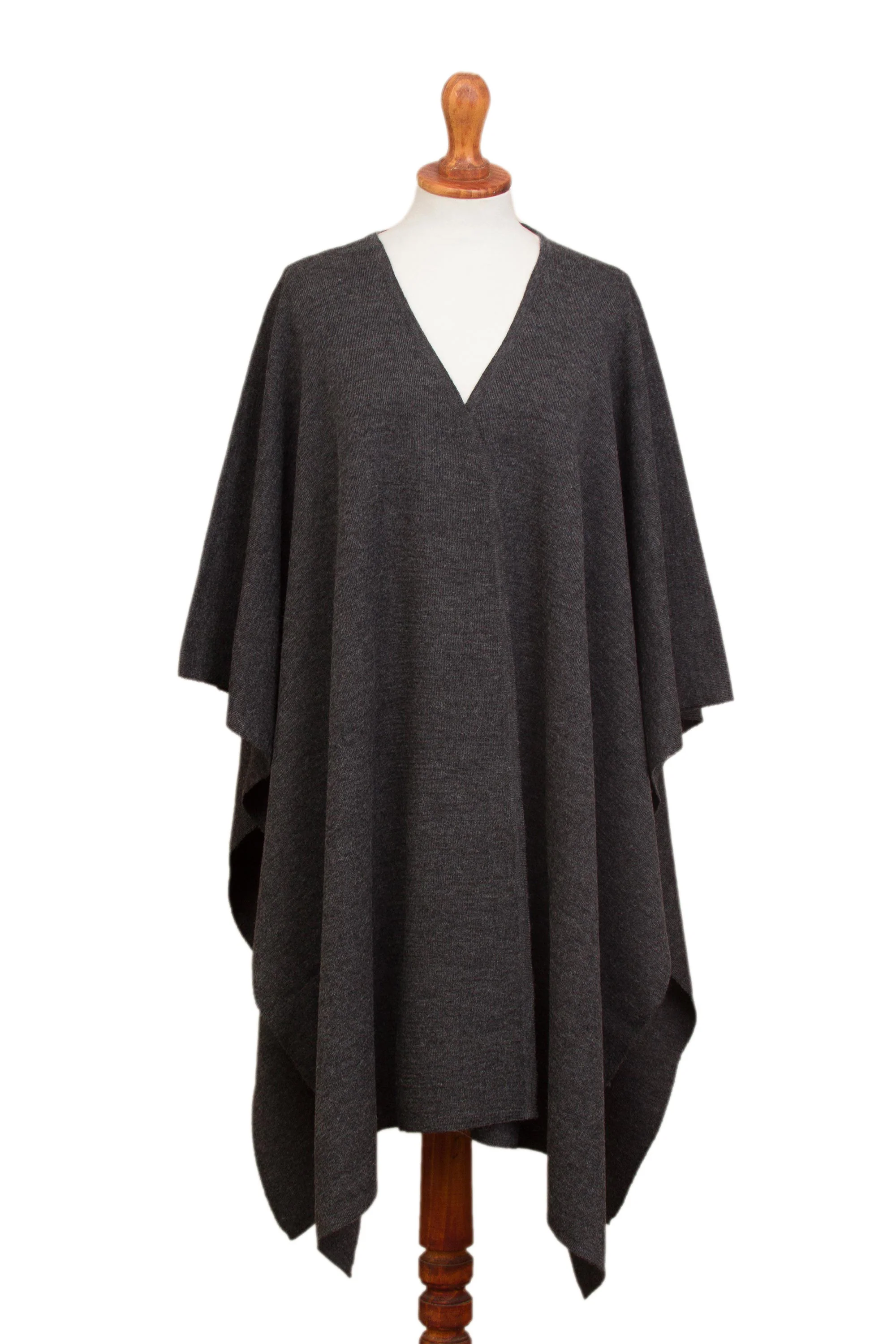 Elegant Fashion in Graphite Knit Alpaca Blend Ruana in Graphite from Peru - Image 2