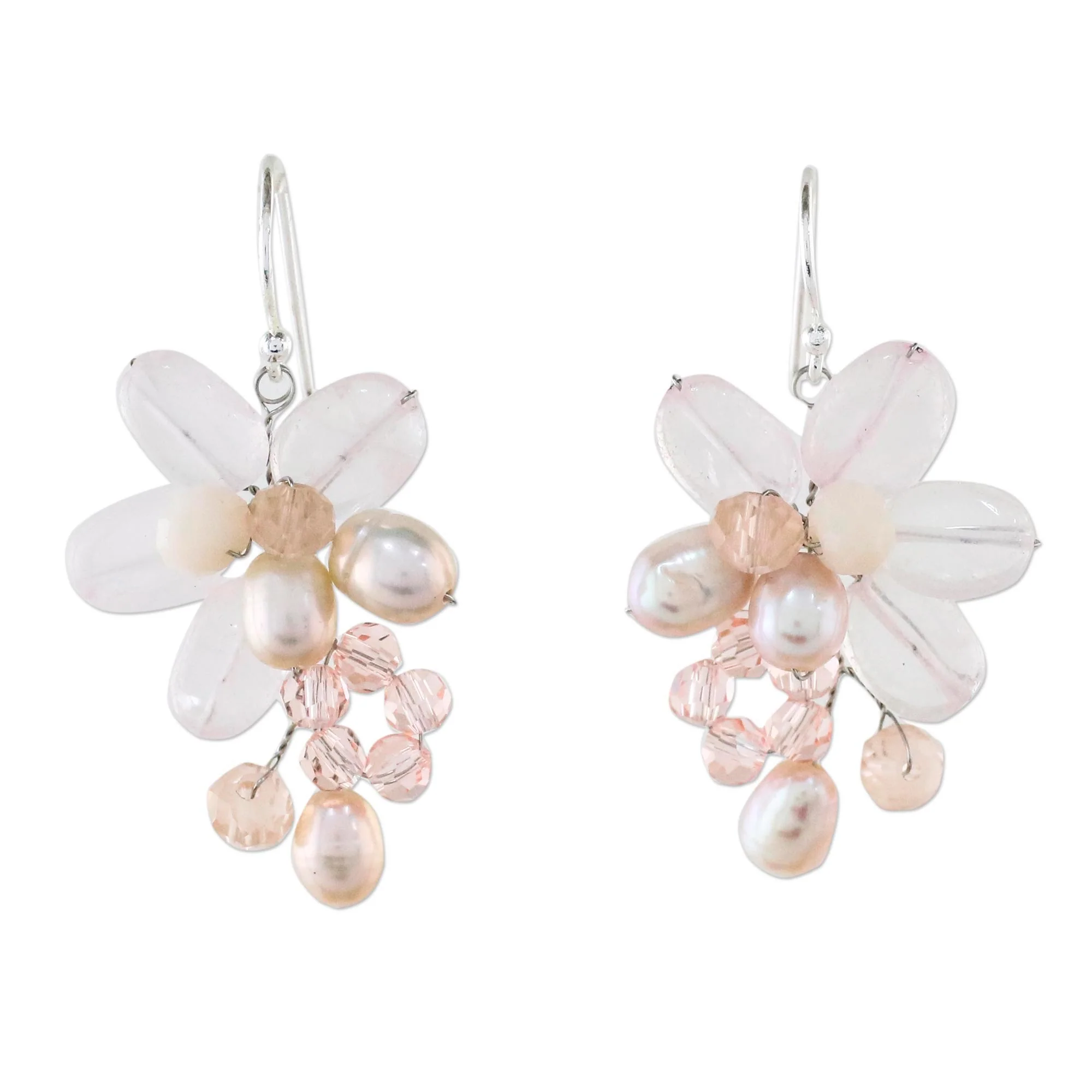 Elegant Flora Rose Quartz and Cultured Pearl Dangle Earrings from Thailand - Image 4