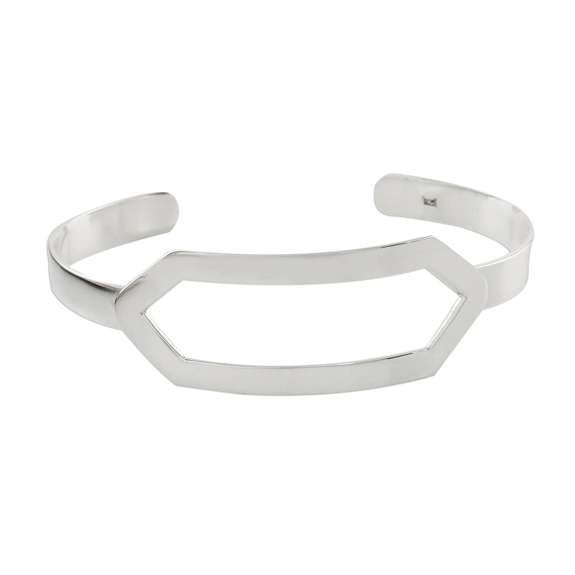 Elegant Geometry Sterling Silver Cuff Bracelet with Elongated Hexagon - Image 2
