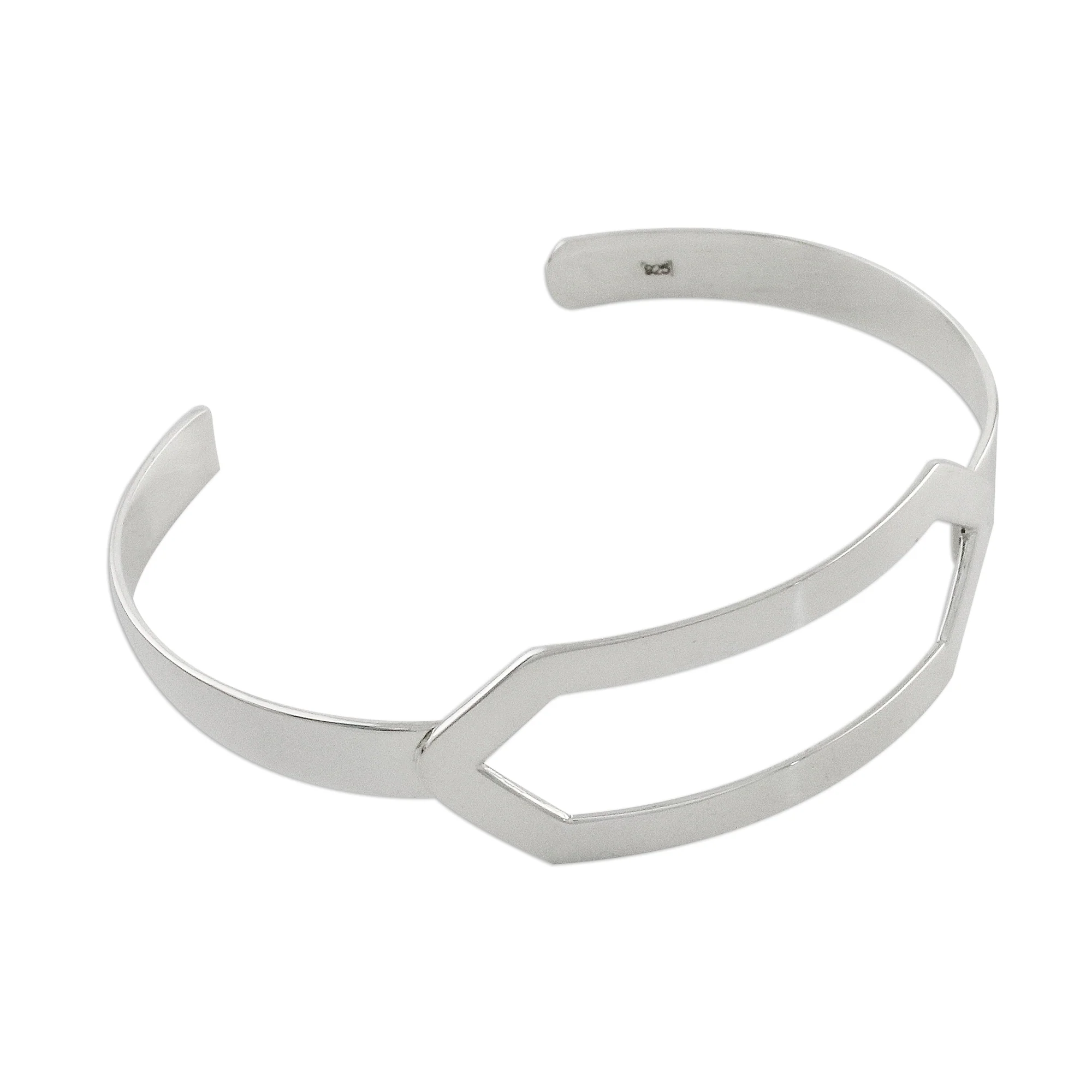Elegant Geometry Sterling Silver Cuff Bracelet with Elongated Hexagon - Image 4