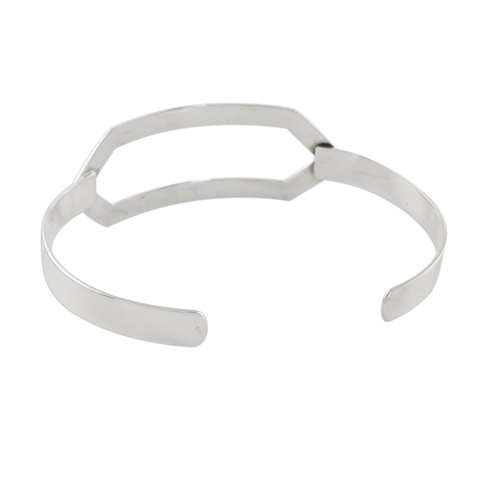 Elegant Geometry Sterling Silver Cuff Bracelet with Elongated Hexagon - Image 5