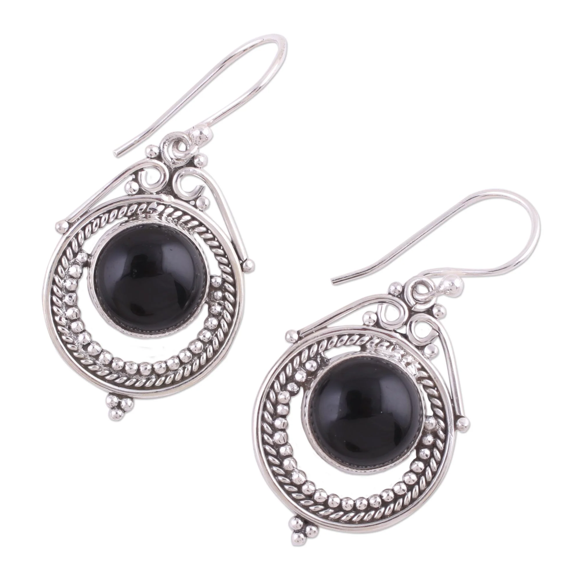 Elegant Globes Onyx and Sterling Silver Dangle Earrings from India - Image 5