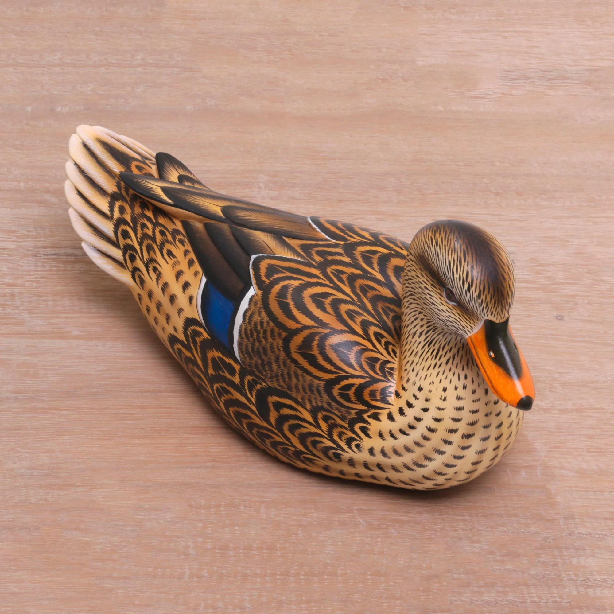 Elegant Mallard Hand Painted Wood Female Mallard Duck Statuette from Bali - Image 4