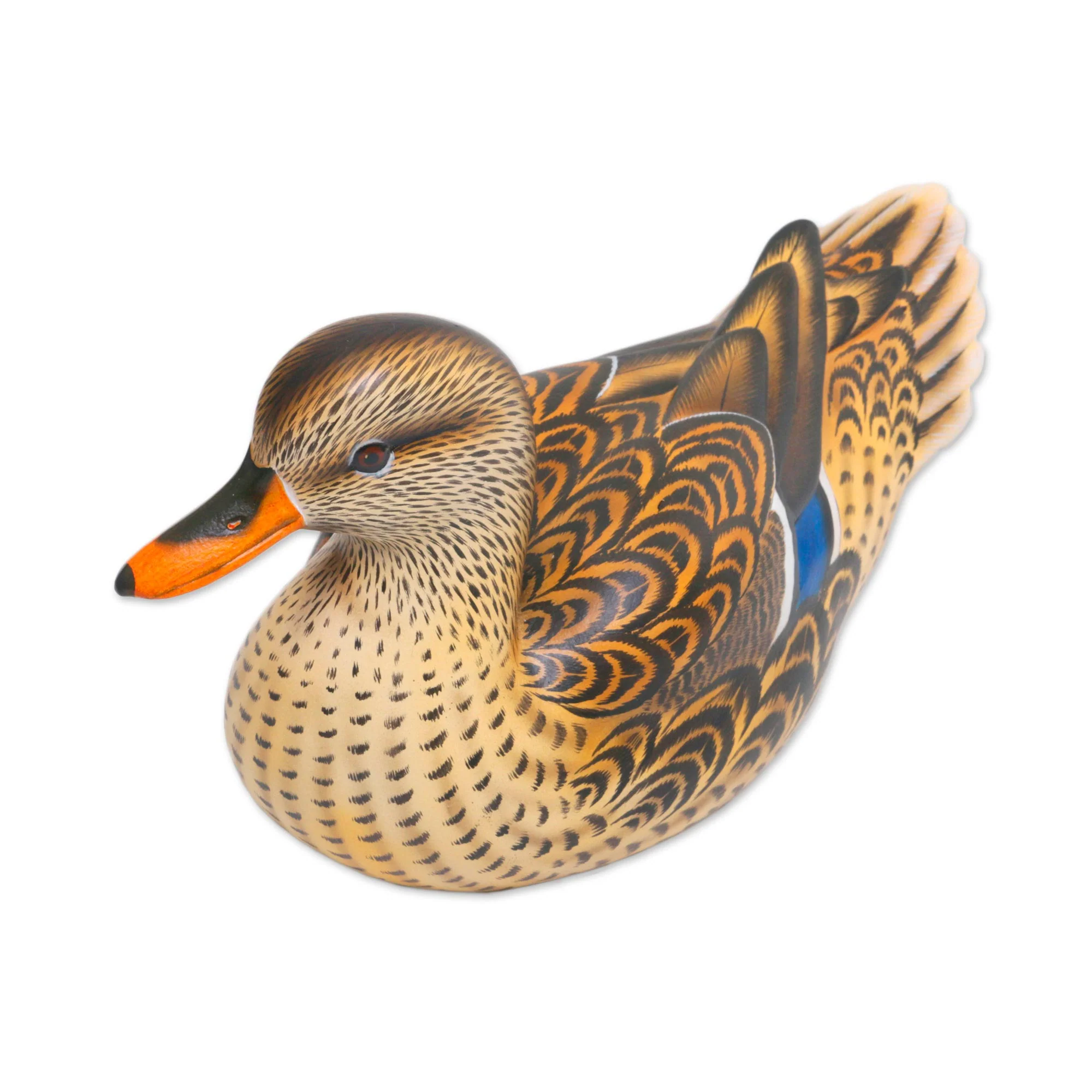 Elegant Mallard Hand Painted Wood Female Mallard Duck Statuette from Bali - Image 5