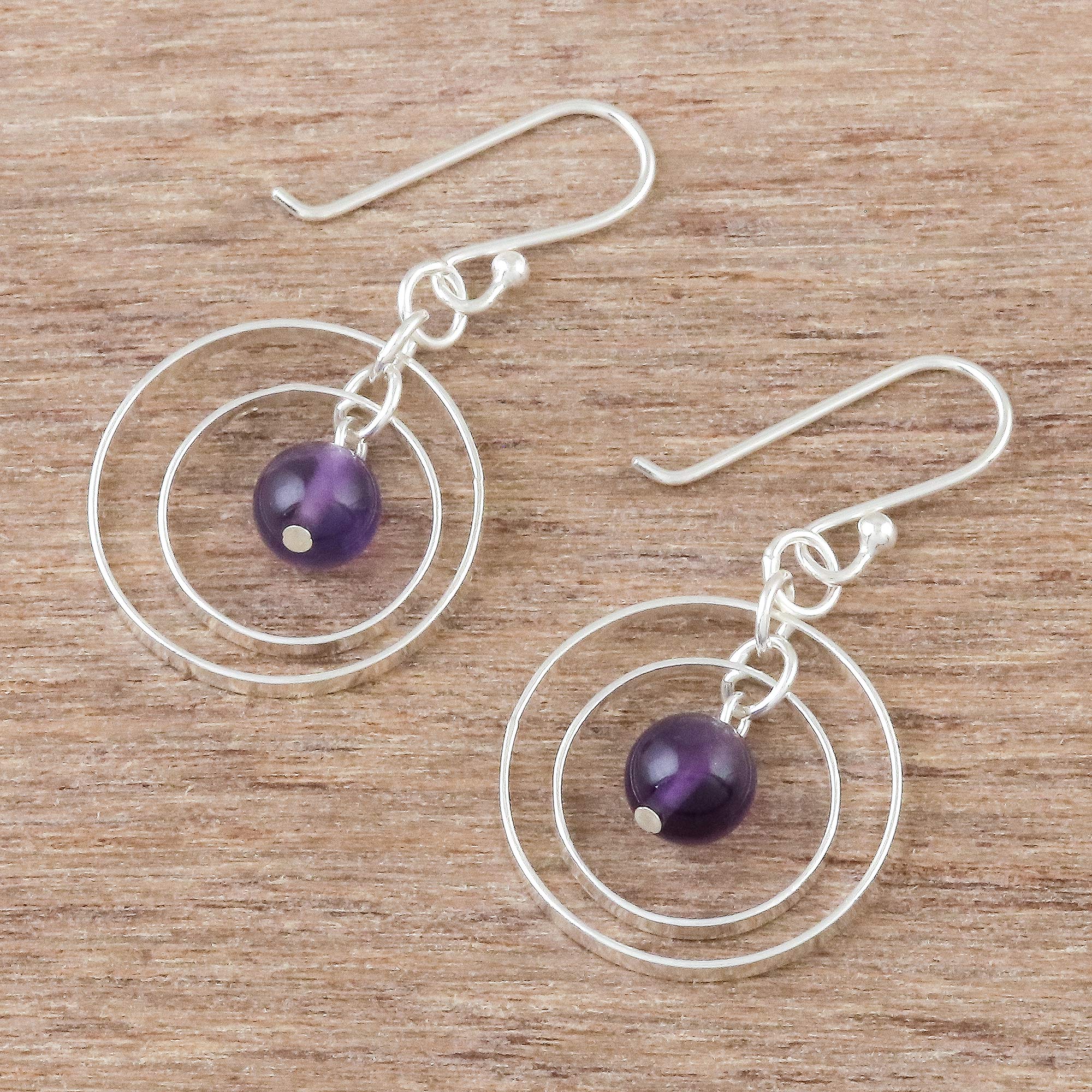 Elegant Orbit Circular Amethyst Dangle Earrings Crafted in Thailand - Image 3
