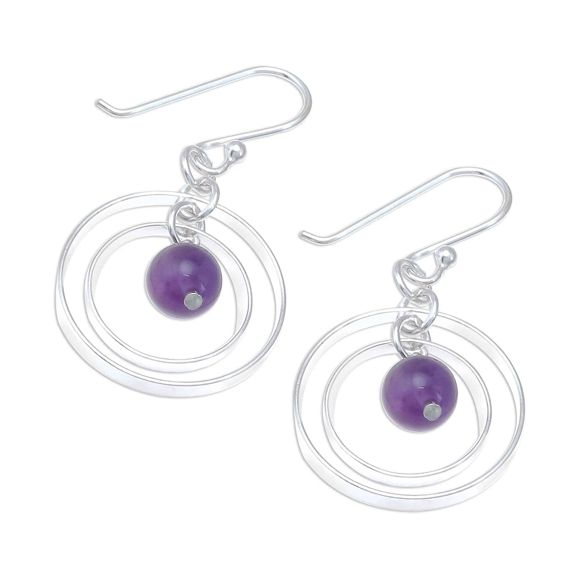 Elegant Orbit Circular Amethyst Dangle Earrings Crafted in Thailand - Image 4