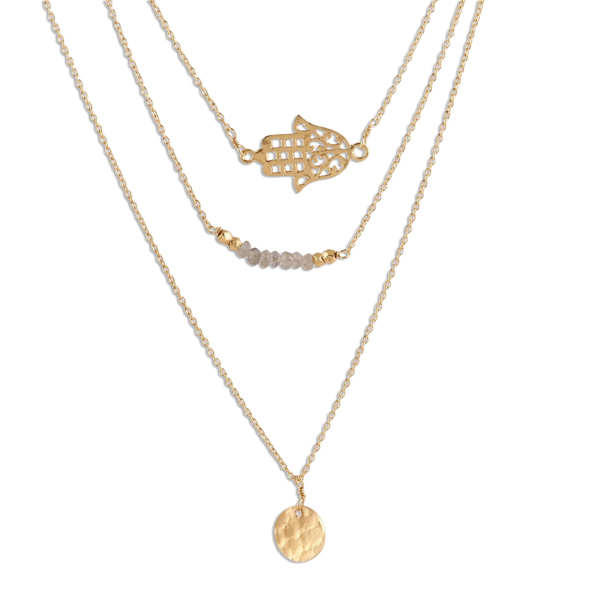 Elegant Protection Gold Plated Labradorite Hamsa Pendant Necklace from India - Image 2
