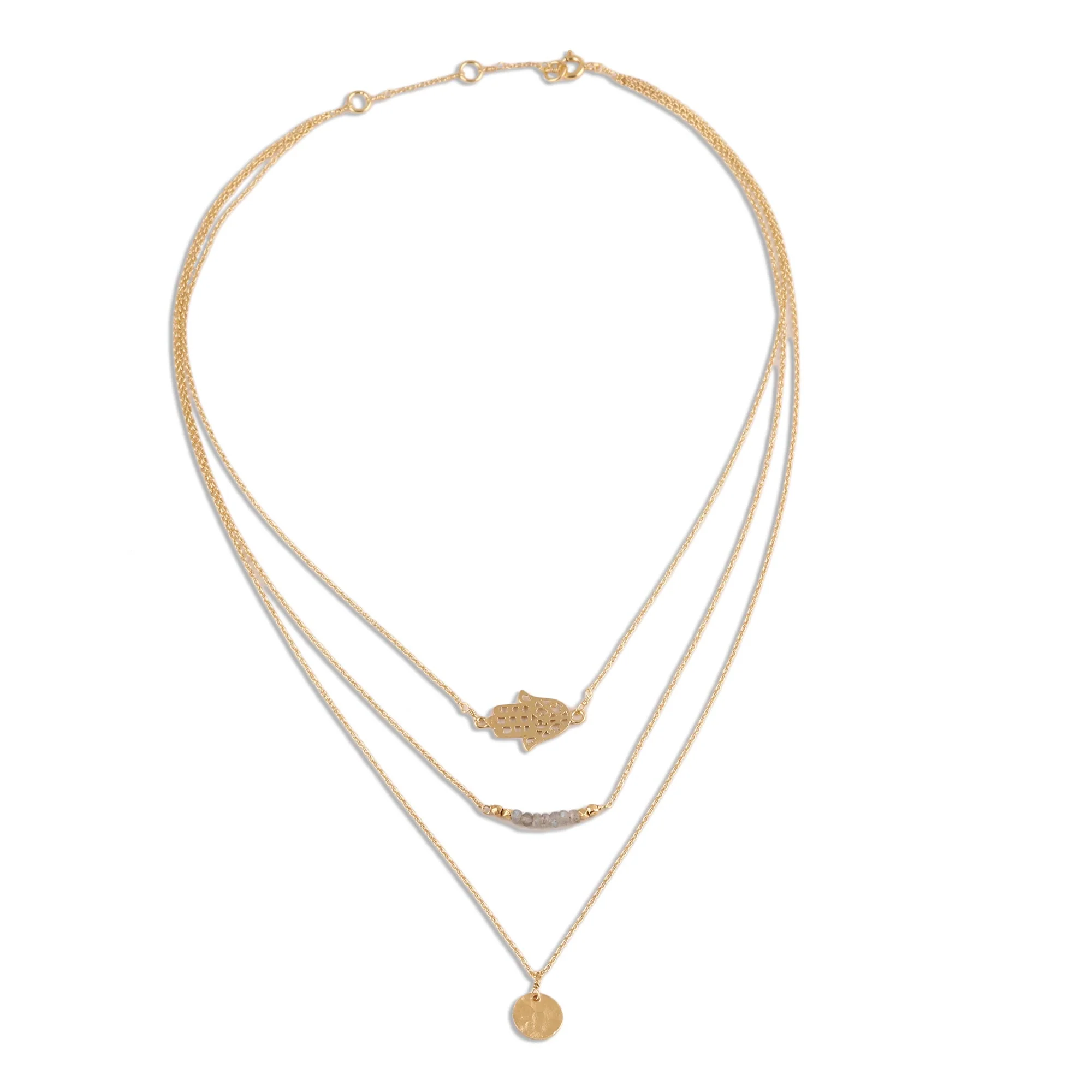Elegant Protection Gold Plated Labradorite Hamsa Pendant Necklace from India - Image 5