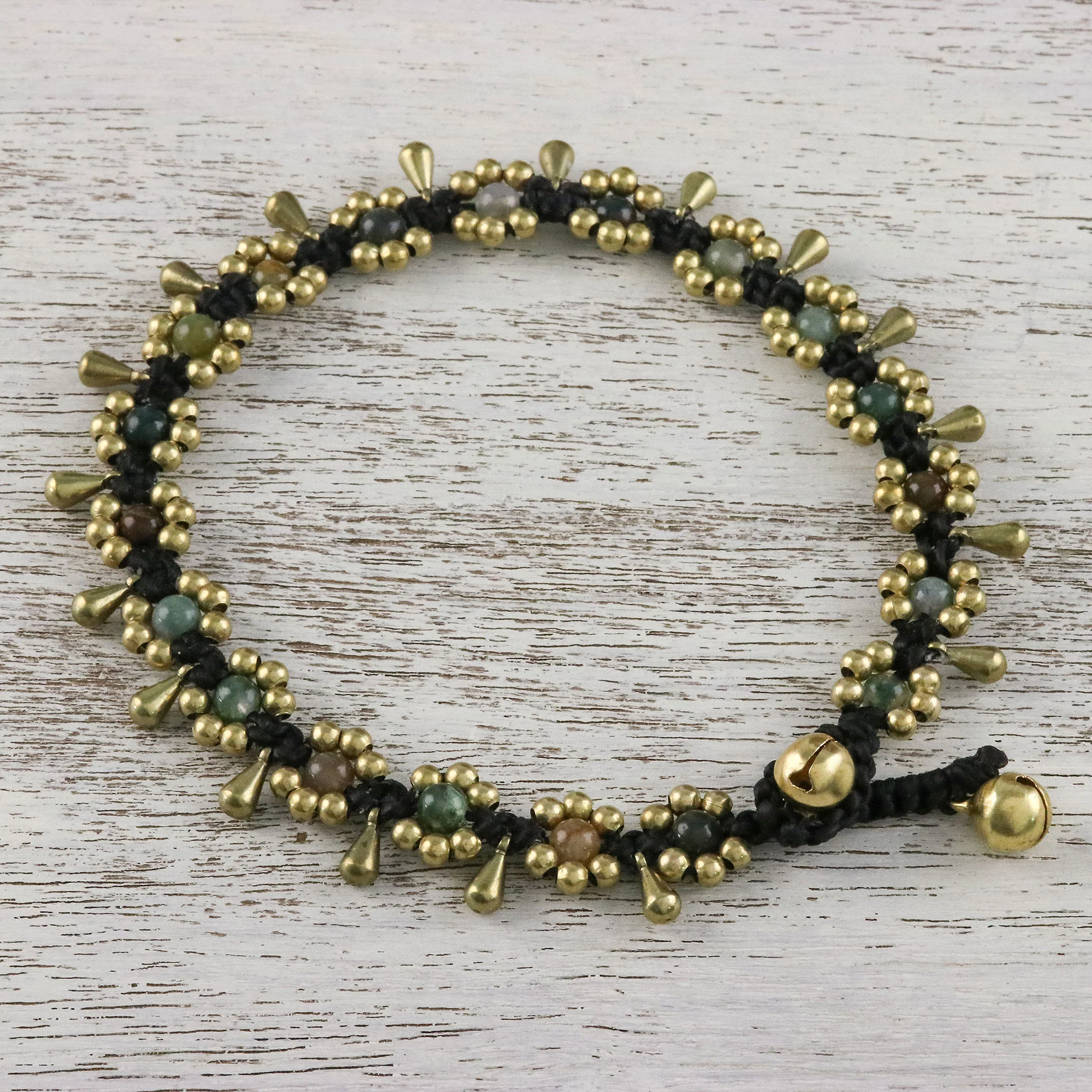 Elegant Rain Agate Beaded Anklet with Bells from Thailand - Image 4