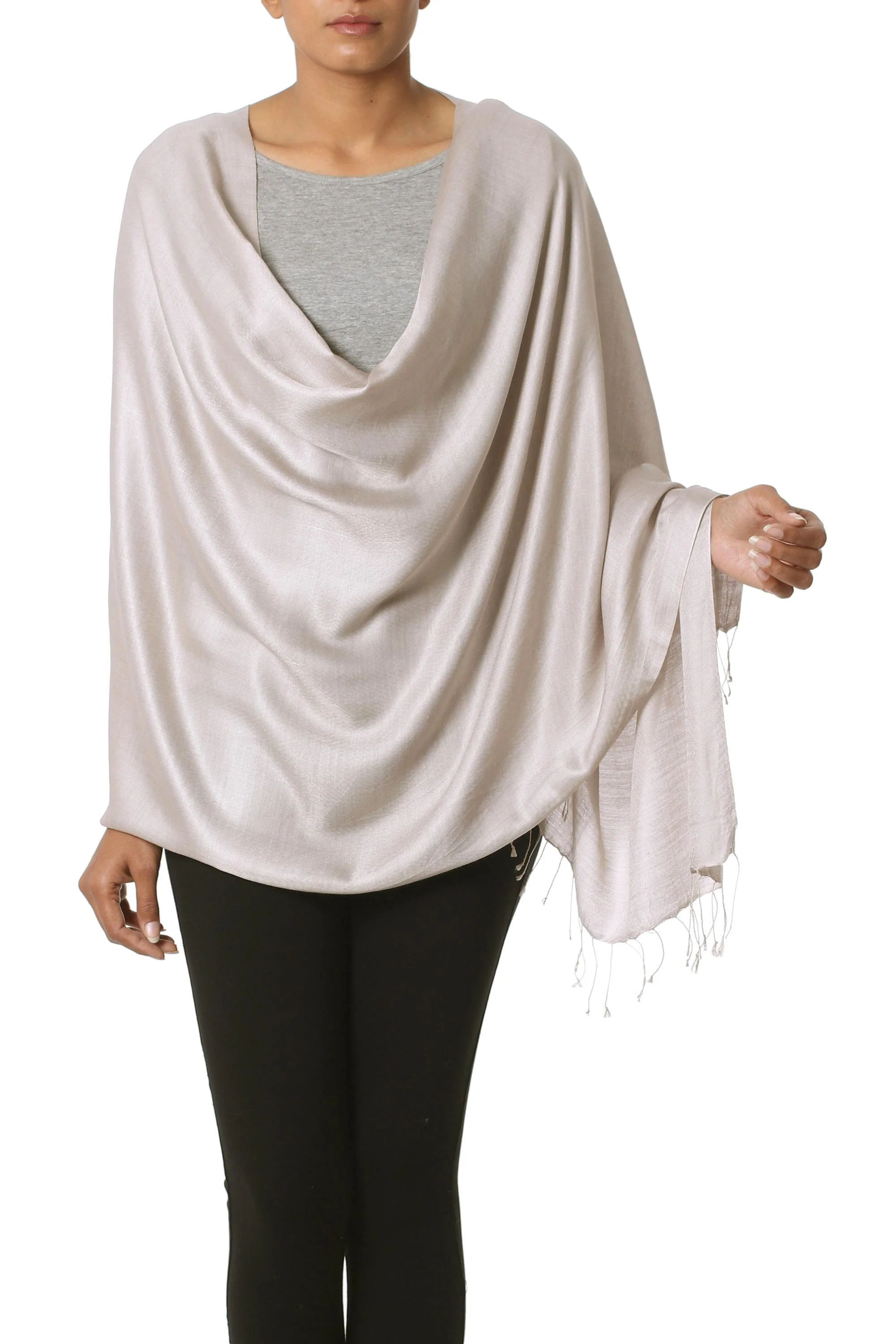 Elegant Taupe Silk shawl - Image 2