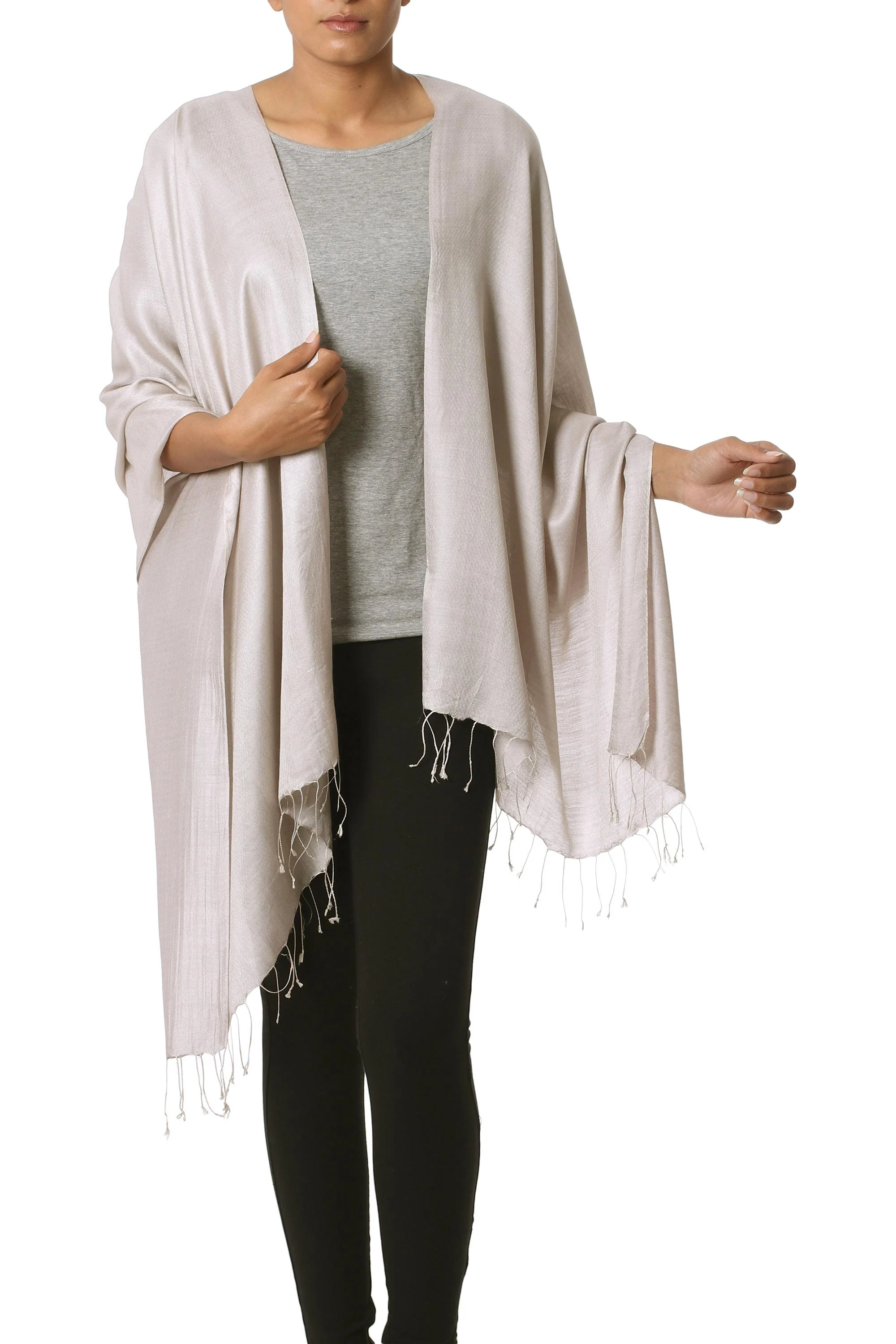 Elegant Taupe Silk shawl - Image 3