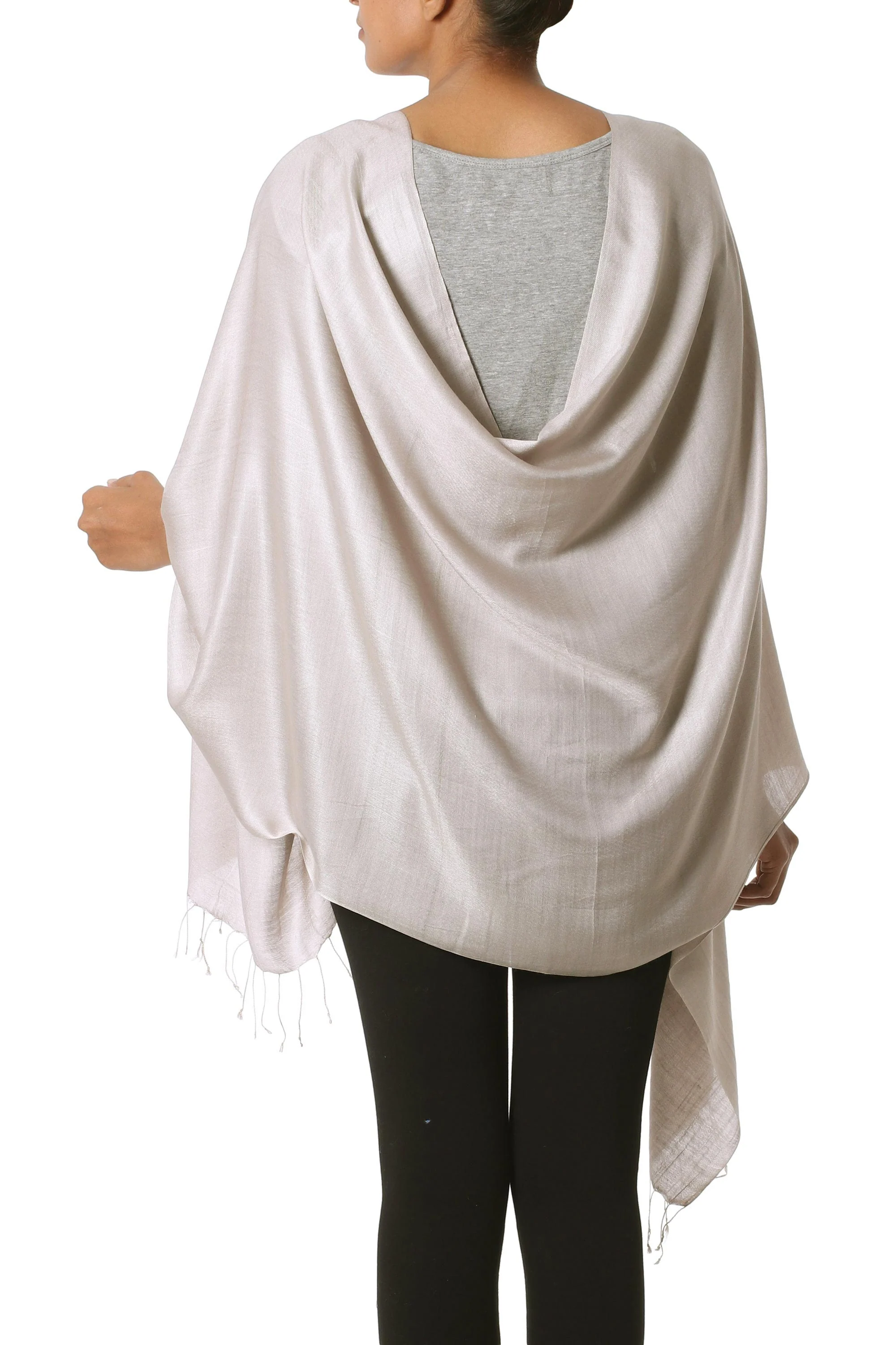 Elegant Taupe Silk shawl - Image 4