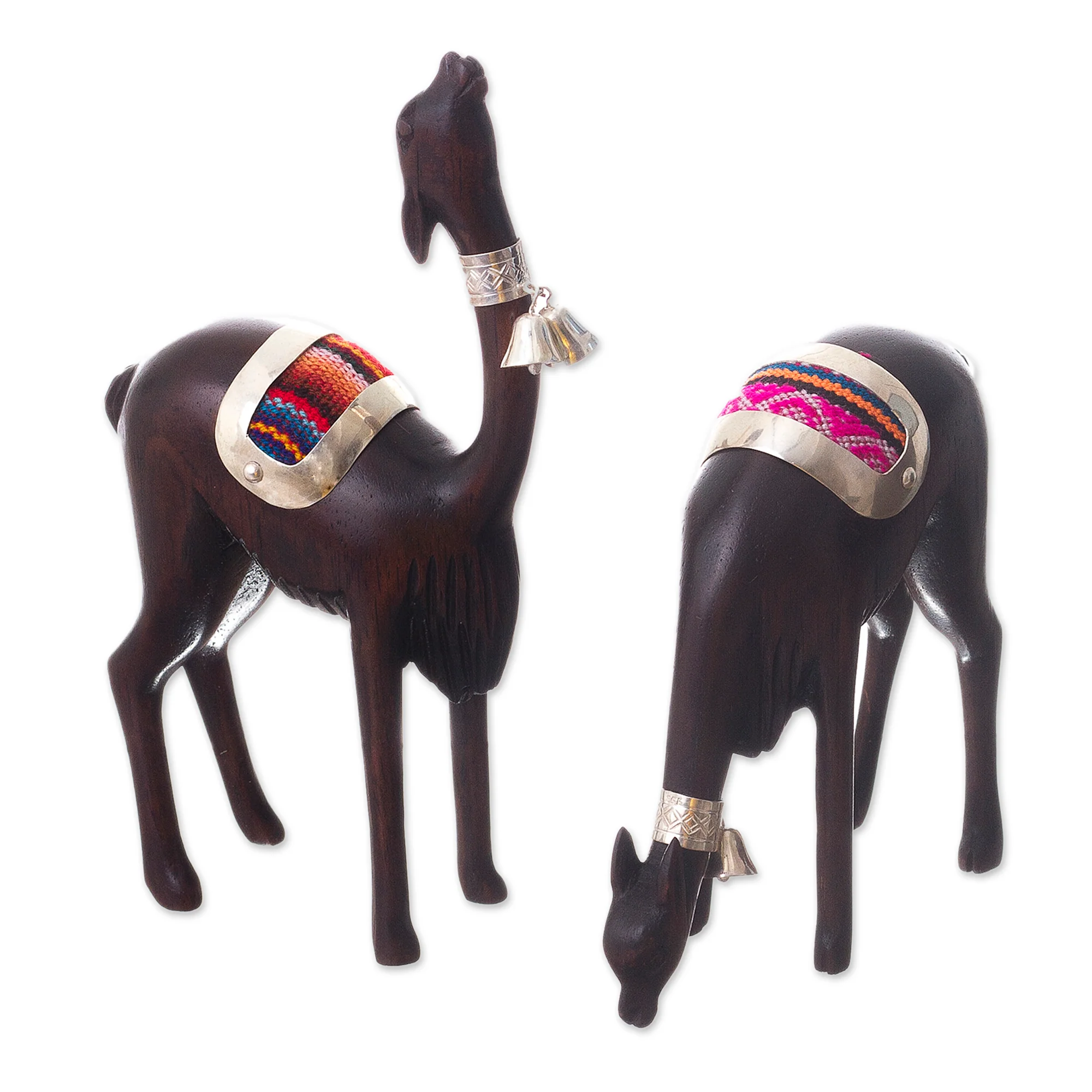 Elegant Vicuñas Silver and Cedar Wood Vicuña Figurines from Peru (Pair) - Image 2
