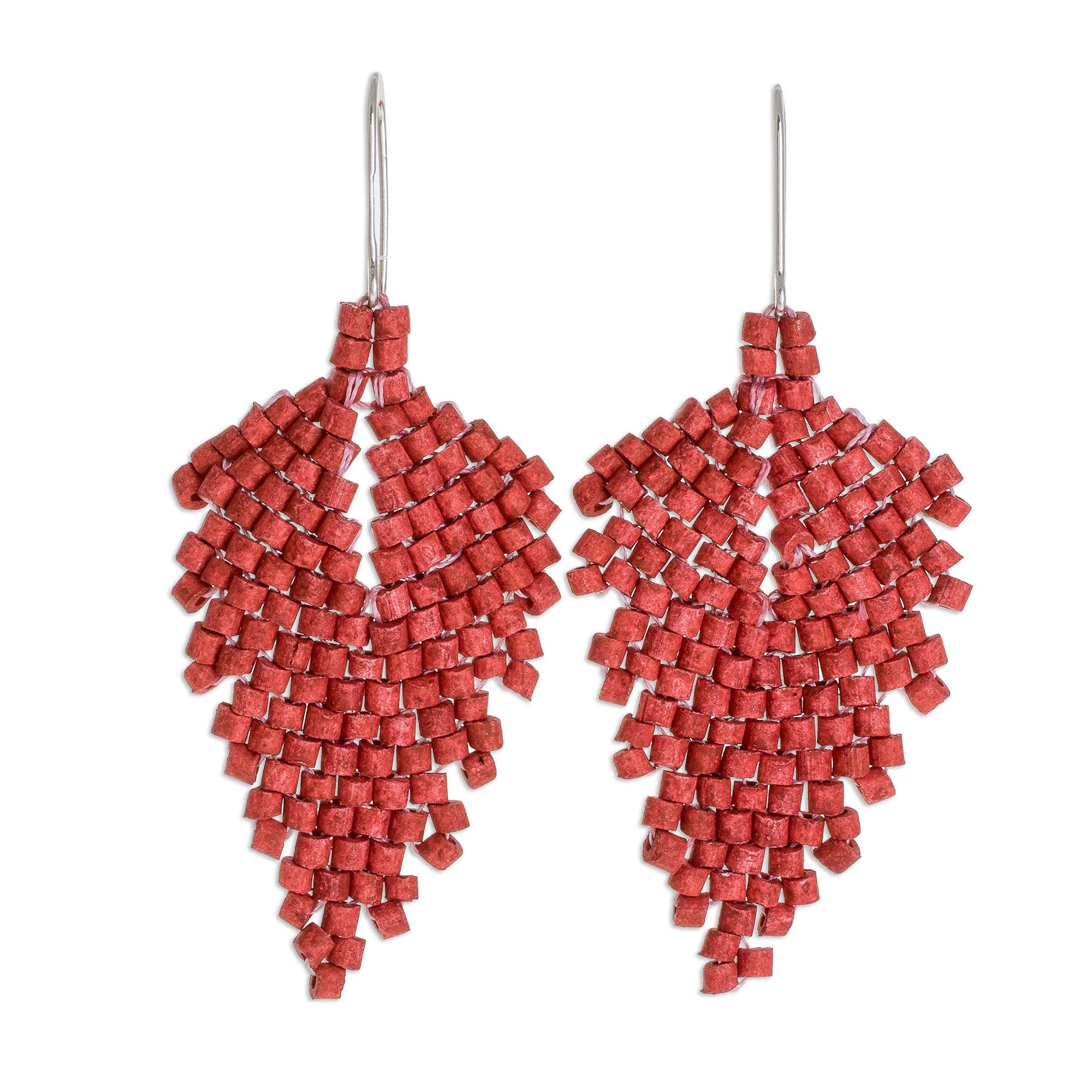 Elegant Wind in Chili Leaf-Shaped Ceramic Beaded Dangle Earrings in Chili - Image 2