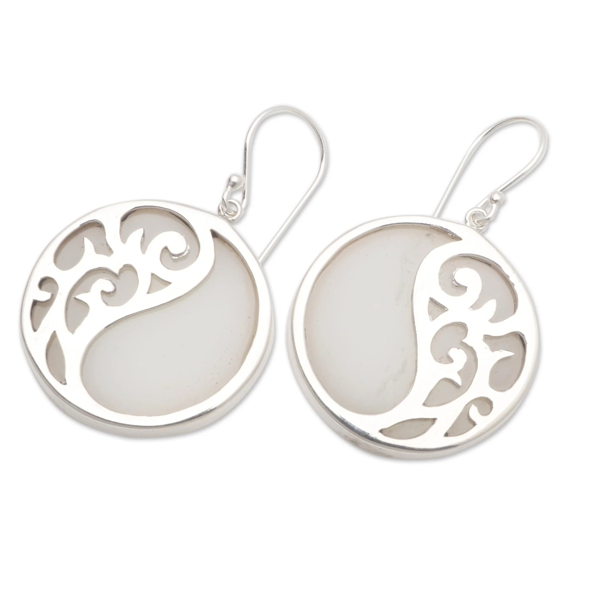 Elegant Yin and Yang Sterling Silver and Resin Dangle Earrings from Bali - Image 4