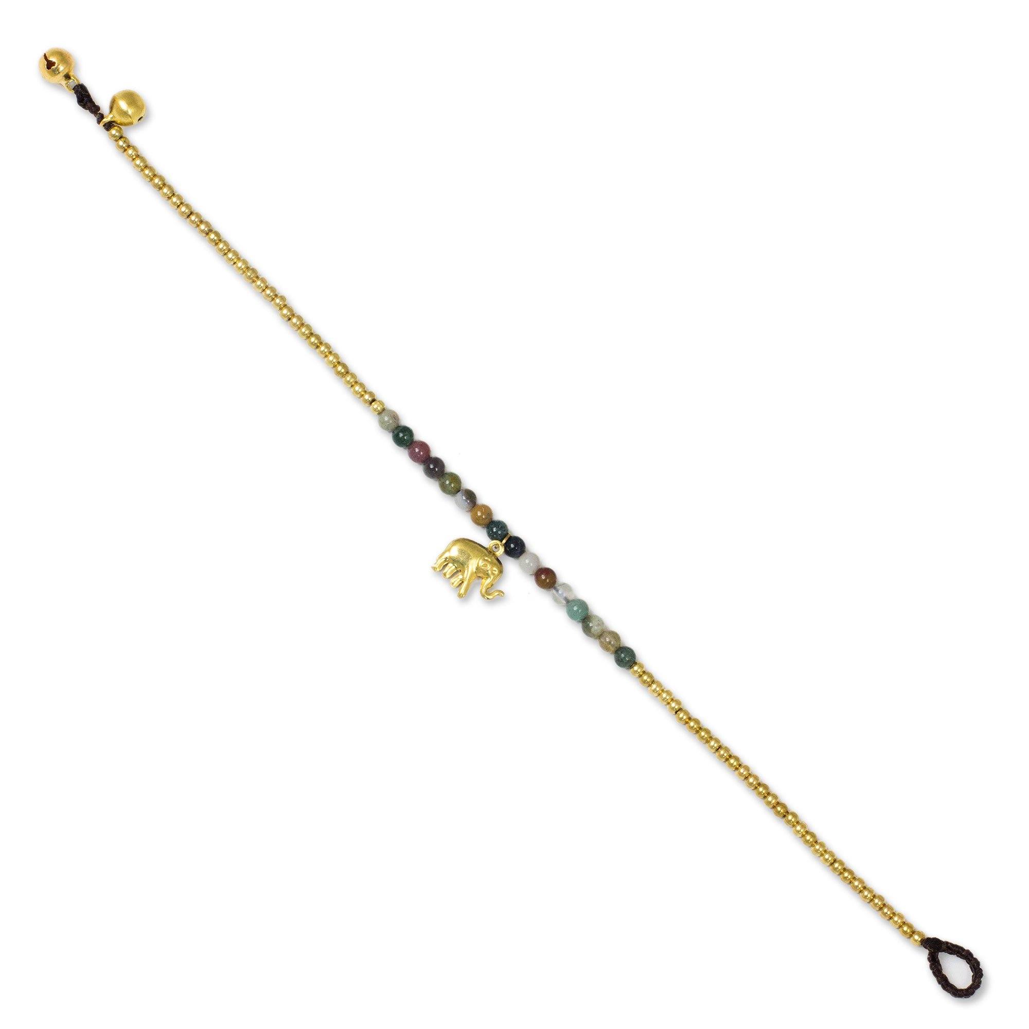 Elephant Agate Brass Beaded Anklet - Image 3