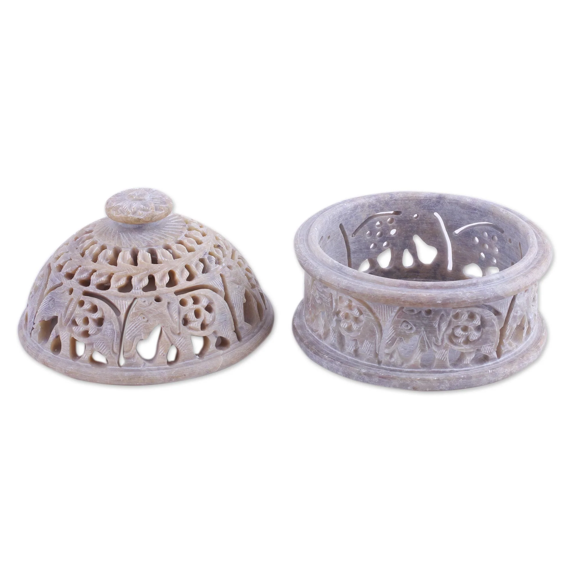 Elephant Alliance Elephant-Themed Soapstone Decorative Jar from India - Image 5