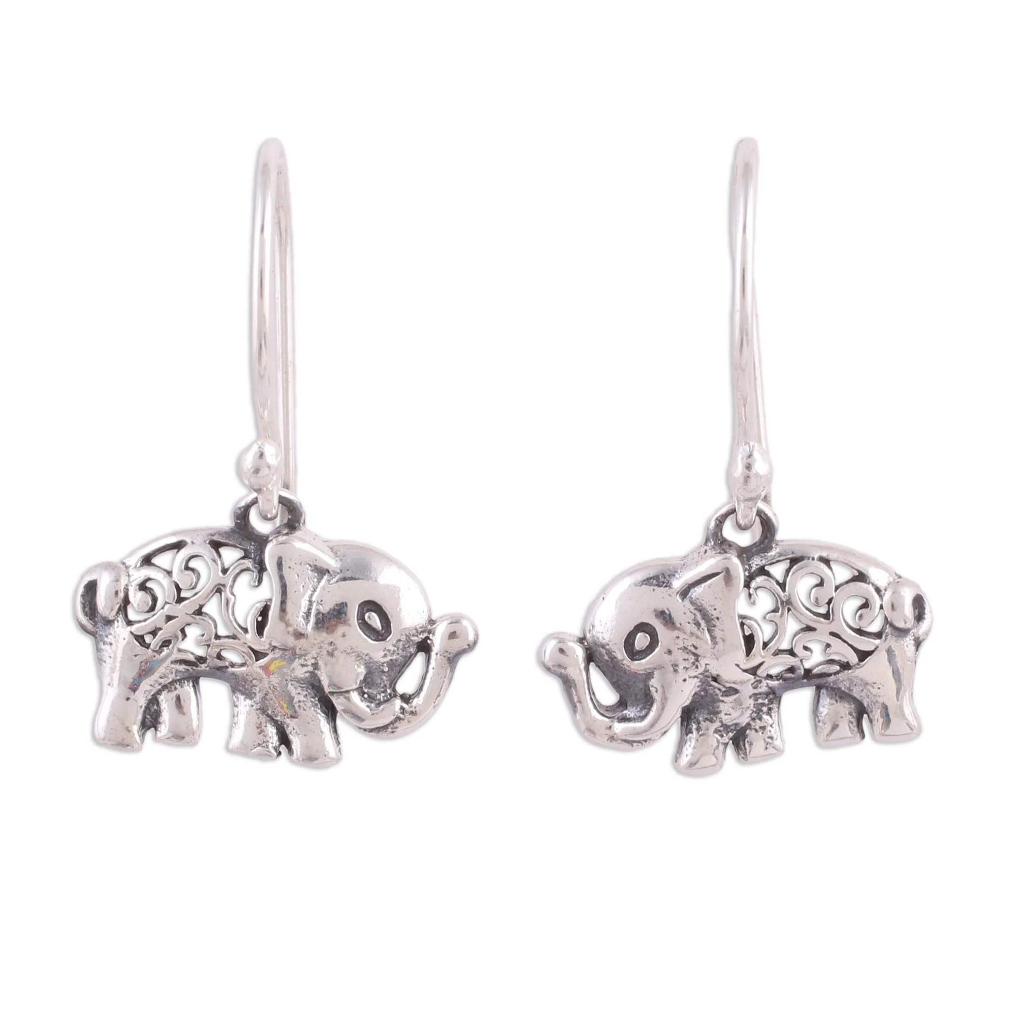 Elephant Appeal Jali Motif Sterling Silver Elephant Dangle Earrings - Image 2