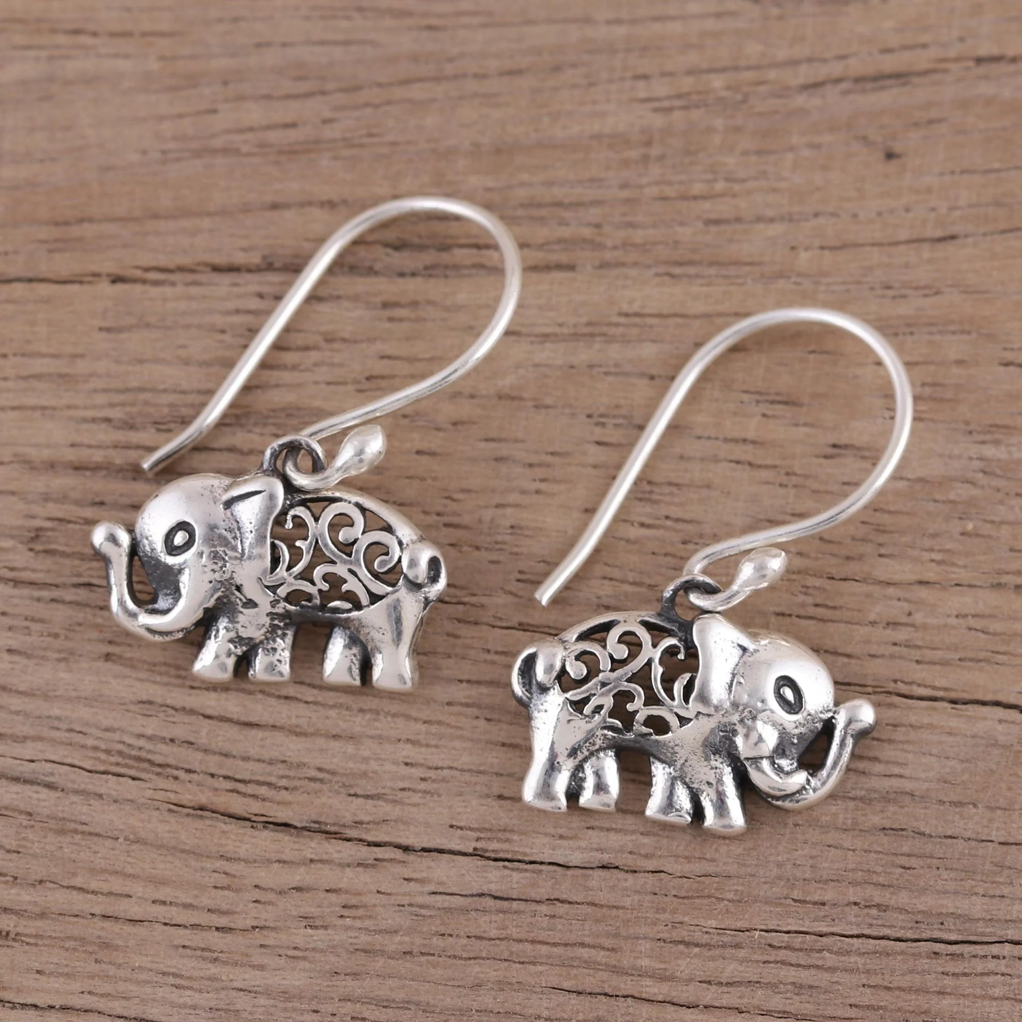 Elephant Appeal Jali Motif Sterling Silver Elephant Dangle Earrings - Image 3