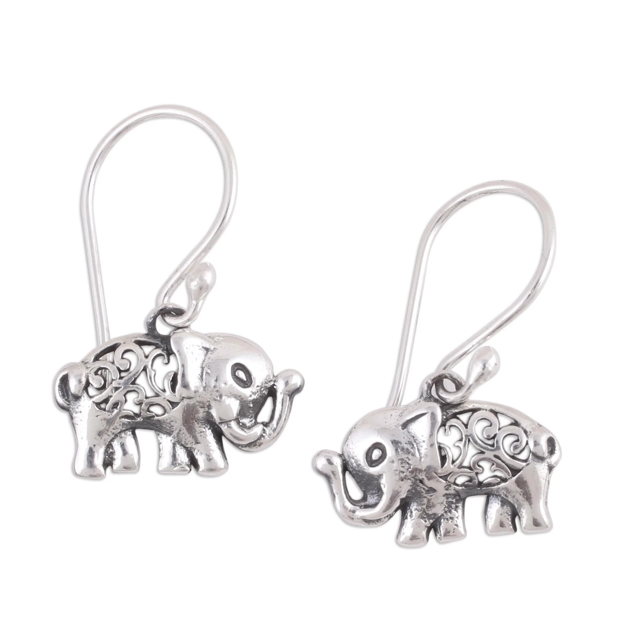 Elephant Appeal Jali Motif Sterling Silver Elephant Dangle Earrings - Image 4
