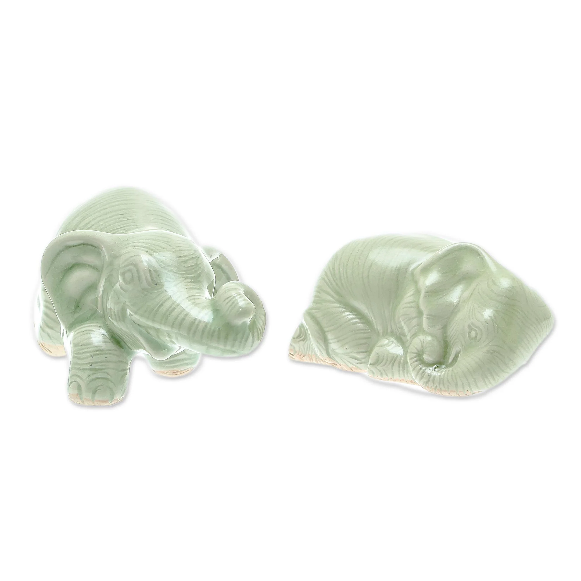 Elephant Brothers Green Celadon Ceramic Elephant Figurines (Pair) - Image 2