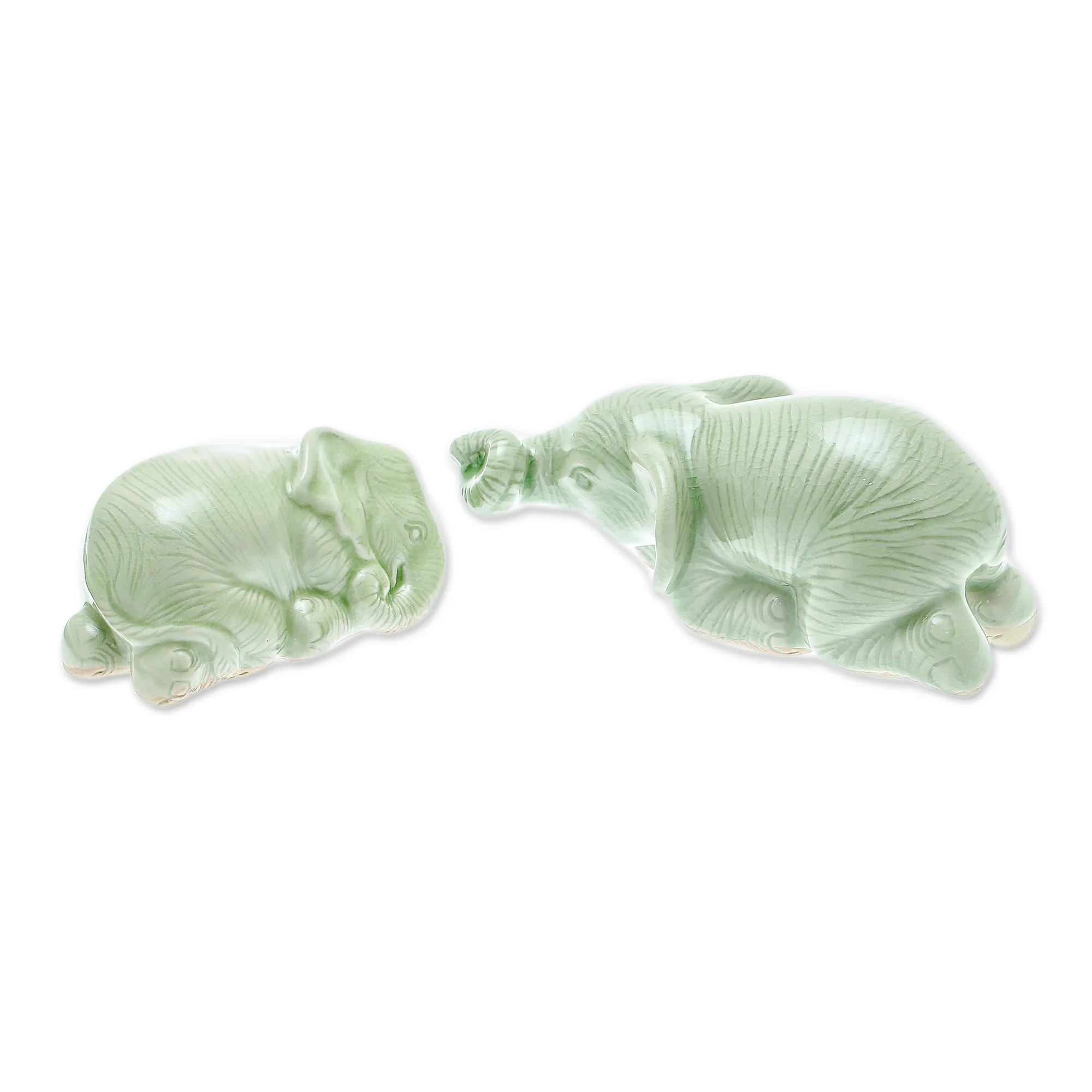Elephant Brothers Green Celadon Ceramic Elephant Figurines (Pair) - Image 3