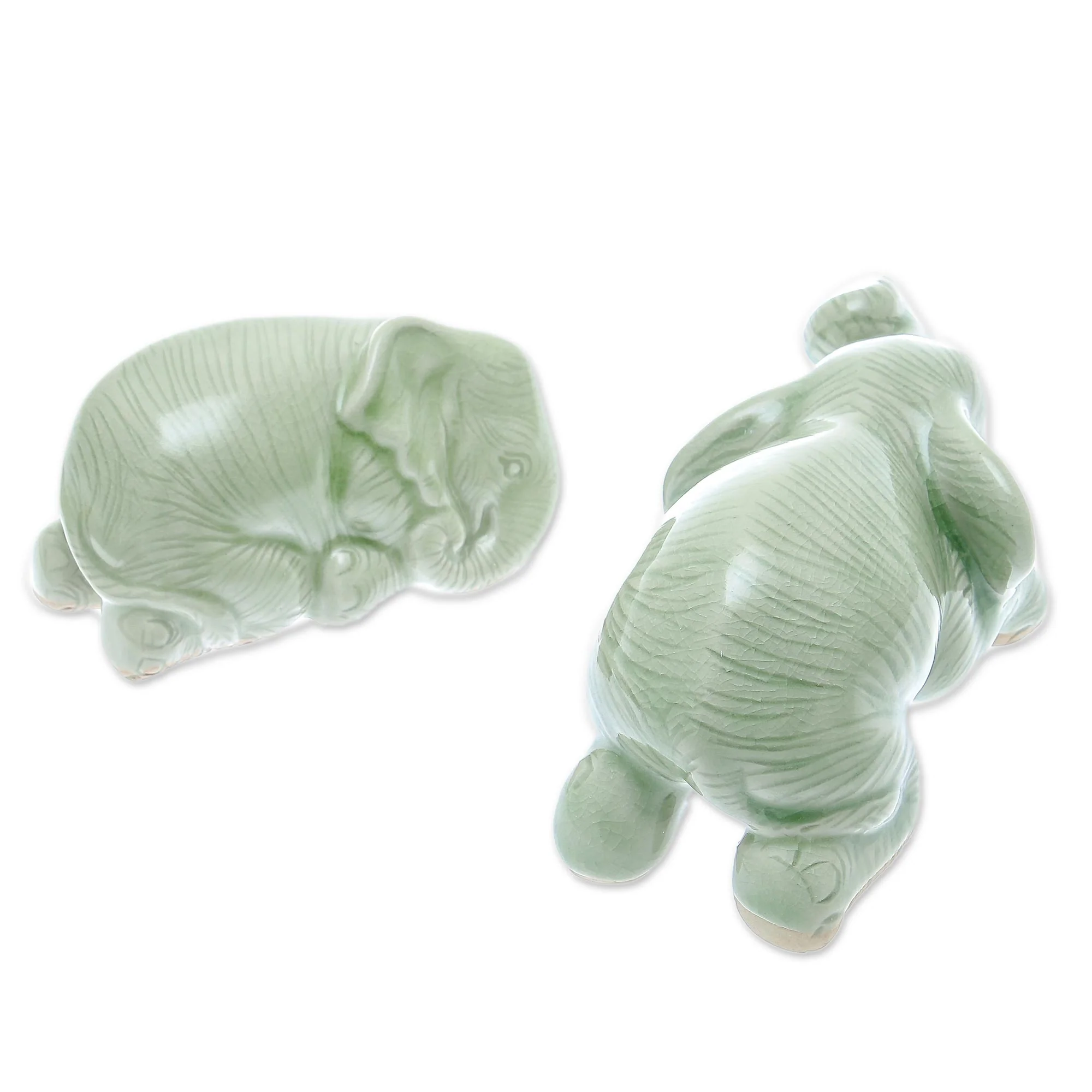 Elephant Brothers Green Celadon Ceramic Elephant Figurines (Pair) - Image 4