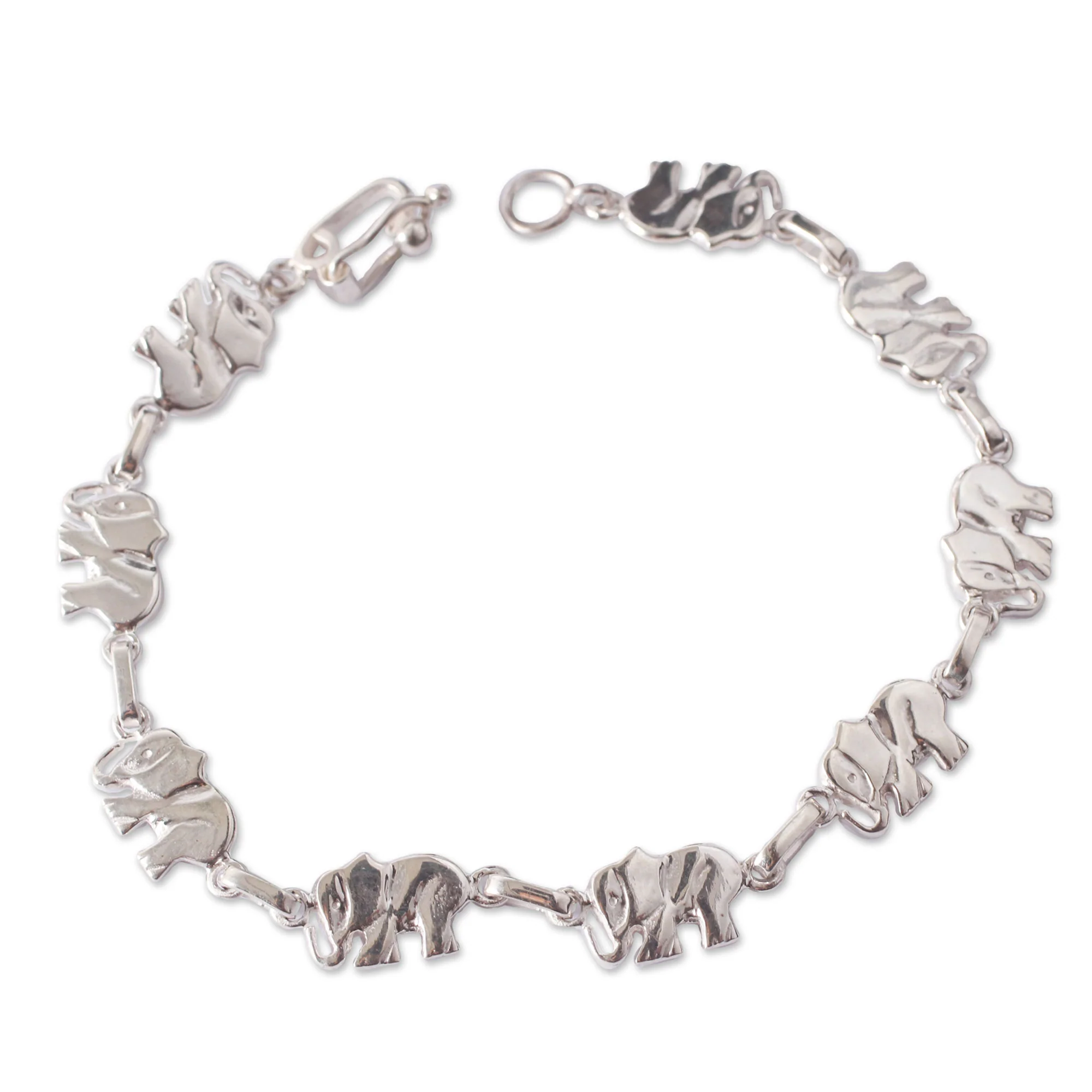 Elephant Dignity Artisan Crafted Sterling Silver Bracelet with Elephant Links - Image 2