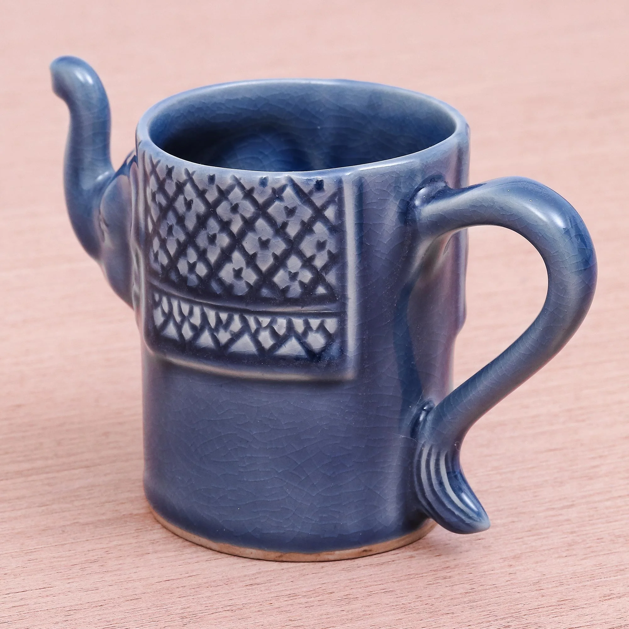 Elephant Essence in Indigo Blue Celadon Ceramic Elephant Mug - Image 3