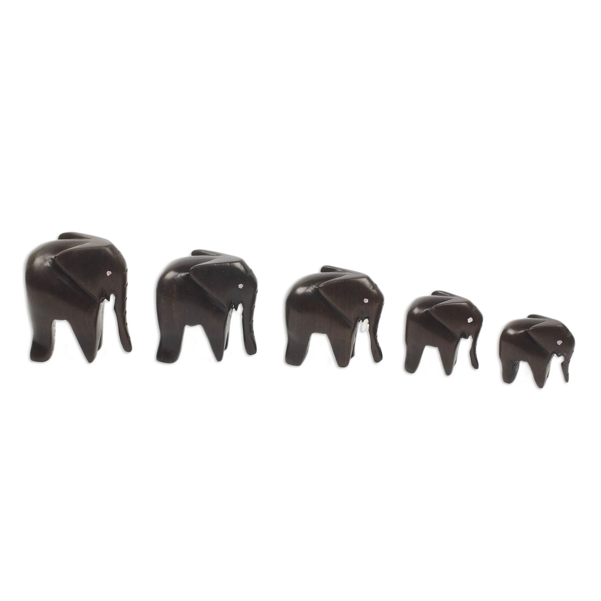 Elephant Family Artisan Crafted Wood Elephant Sculpture (Set of 5) - Image 2