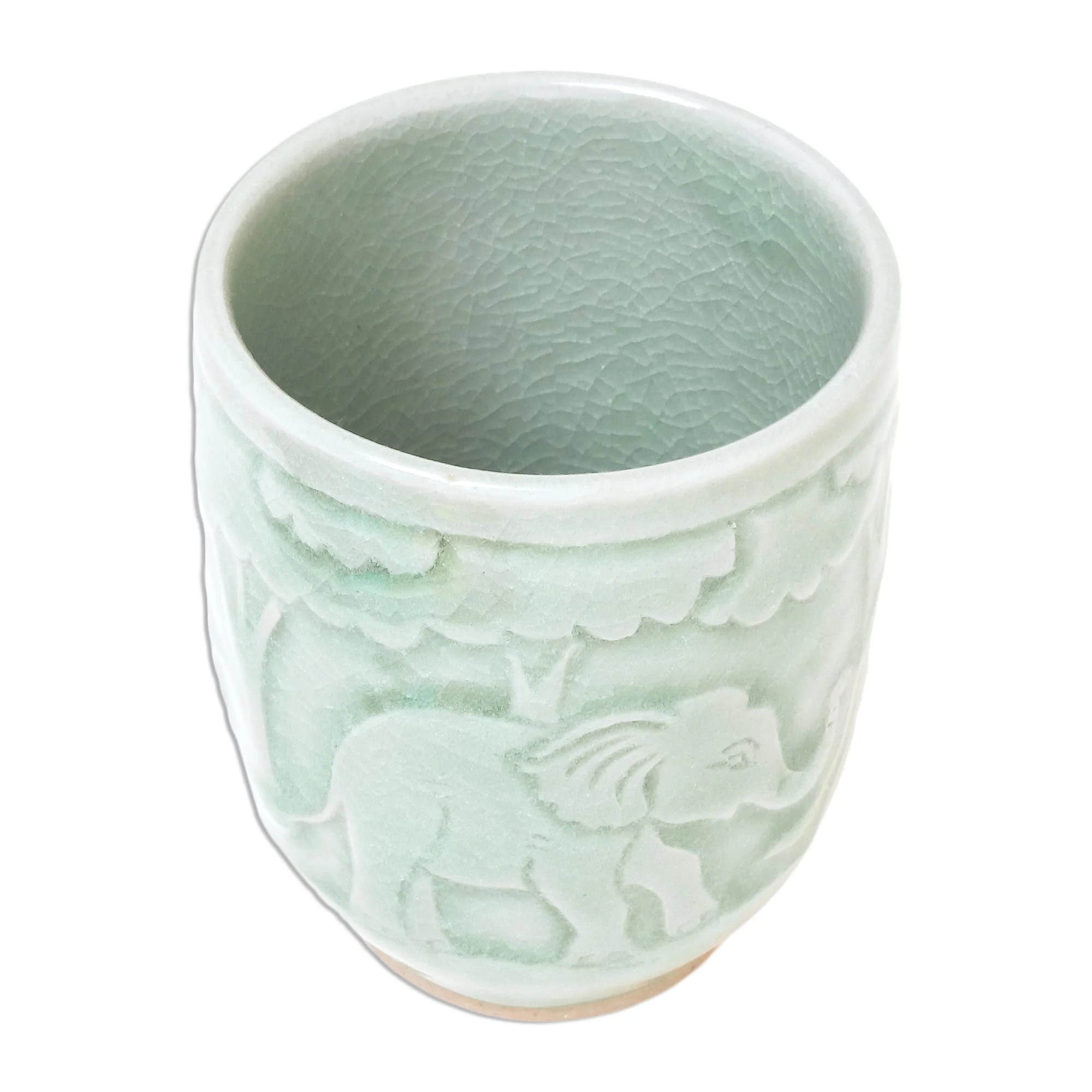 Elephant Forest Elephant-Themed Celadon Ceramic Teacup from Thailand - Image 5