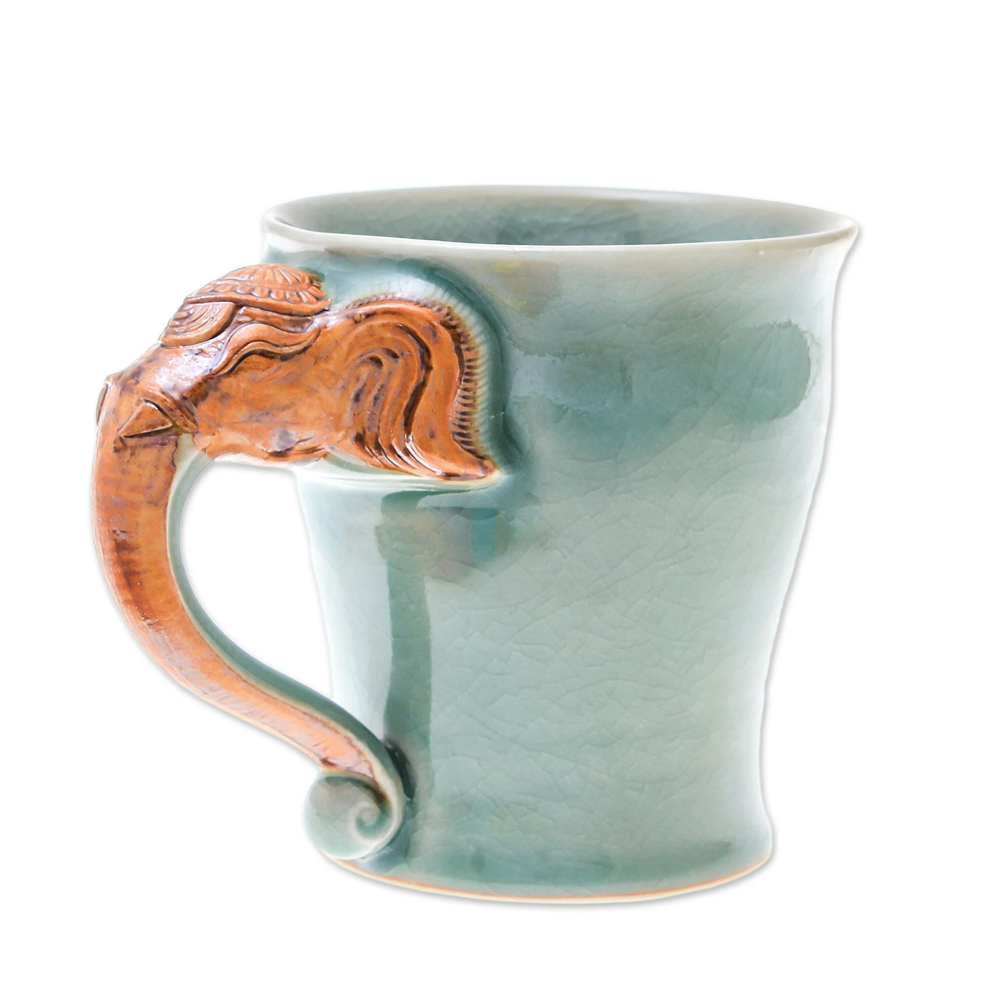 Elephant Handle in Green Celadon Ceramic Elephant Mug in Green from Thailand (10 oz.) - Image 2