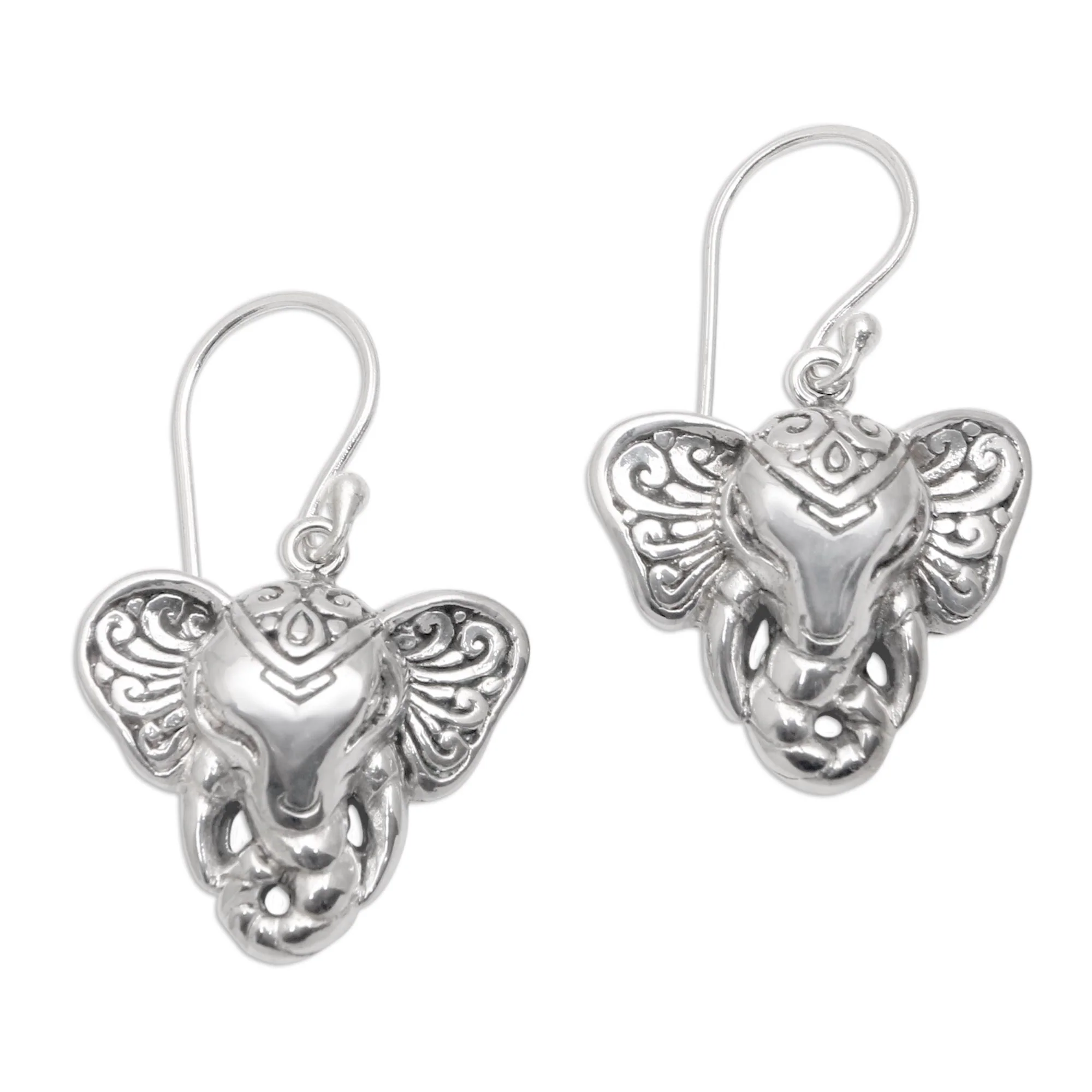 Elephant King Sterling Silver Elephant Dangle Earrings from Bali - Image 2