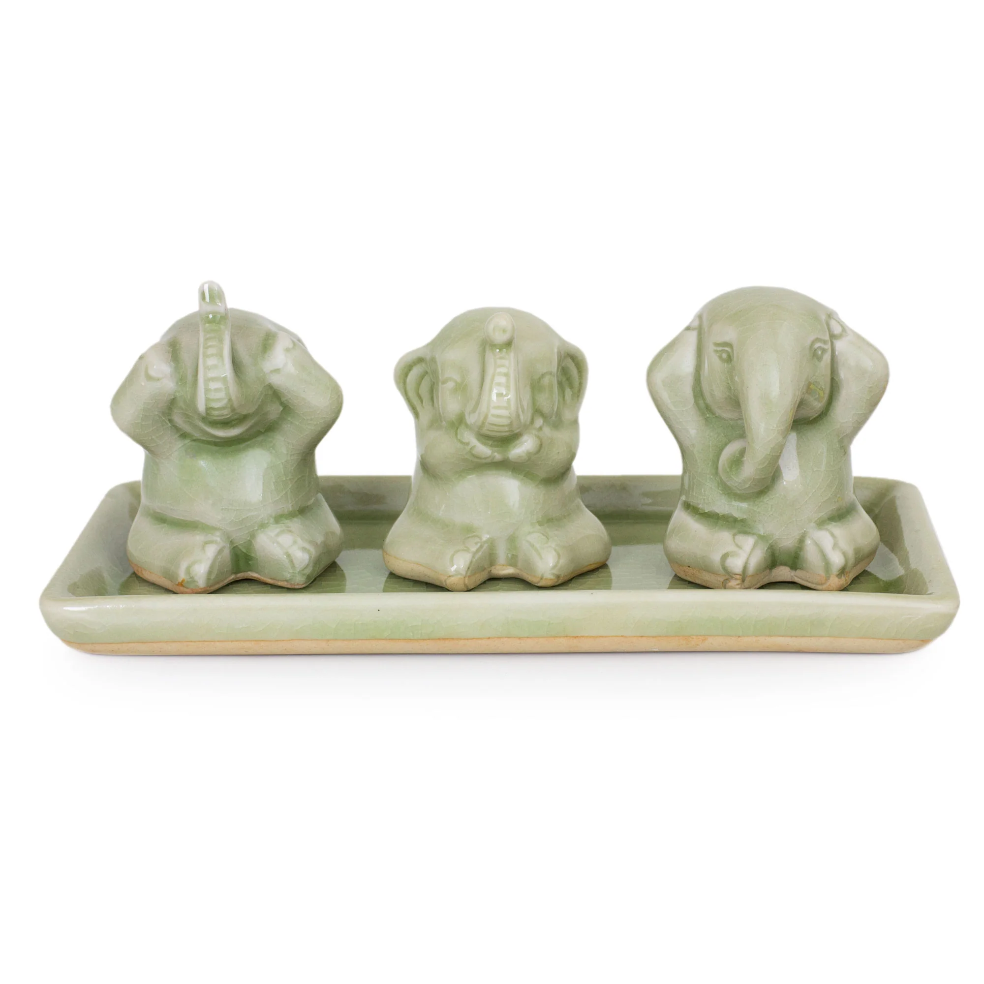 Elephant Life Lessons Celadon ceramic figurines (Set of 3) - Image 2
