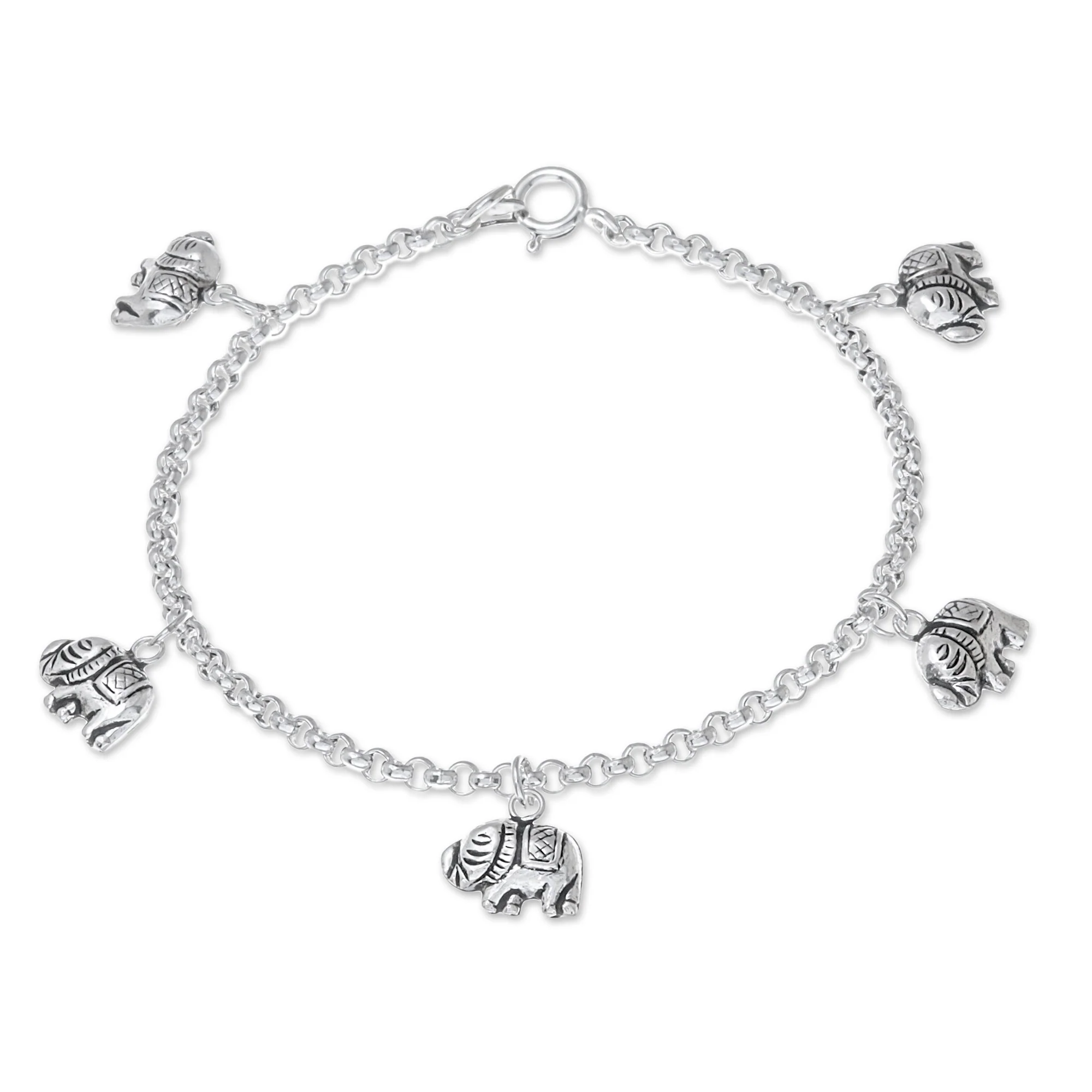 Elephant Marvel Sterling Silver Elephant Charm Bracelet from Thailand - Image 2