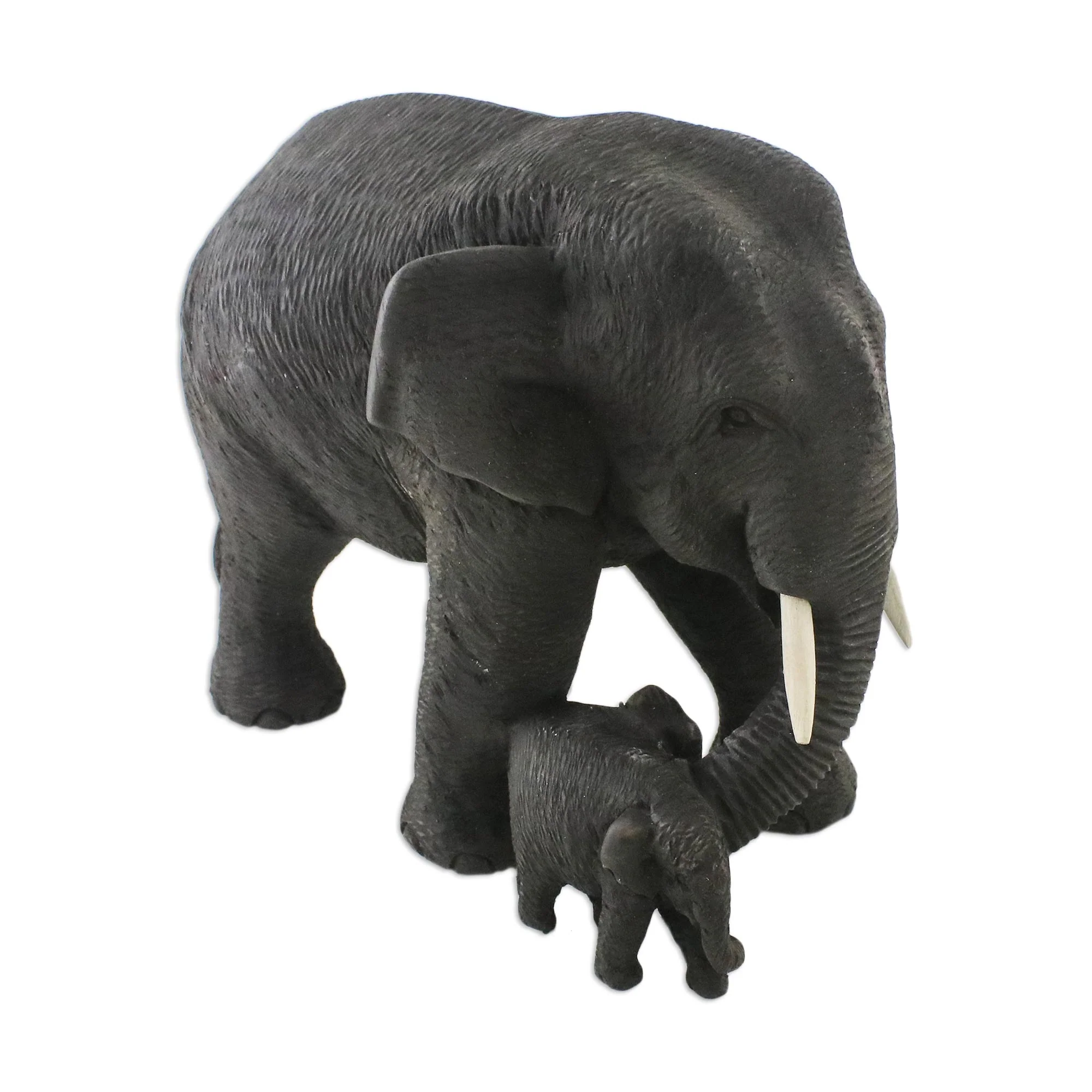 Elephant Mother Elephant Mother and Child Hand Carved Teak Figurine - Image 2