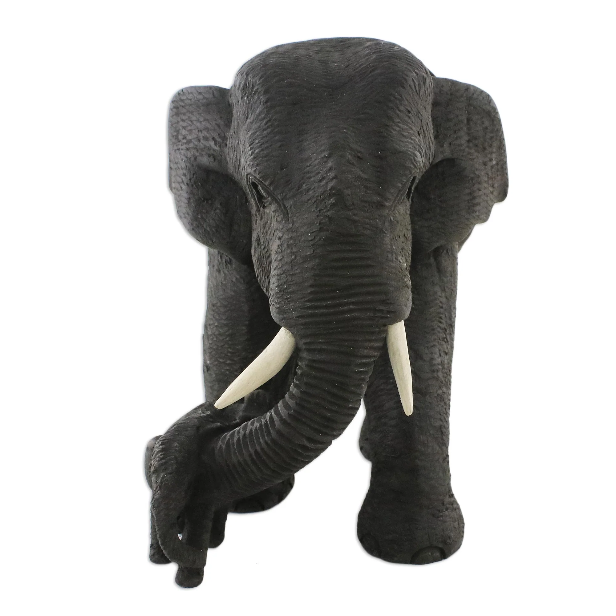 Elephant Mother Elephant Mother and Child Hand Carved Teak Figurine - Image 5