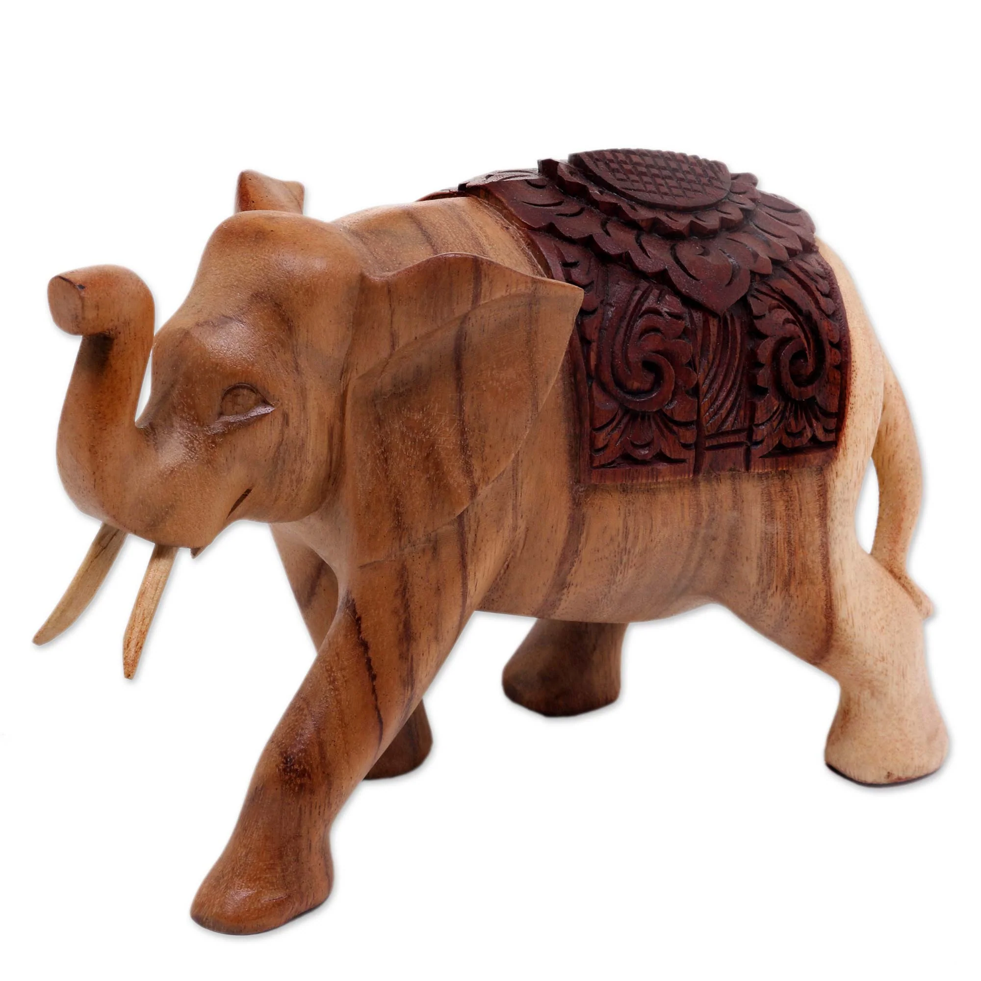 Elephant on Parade Hand Carved Wood Statuette of Elegant Elephant on Parade - Image 4