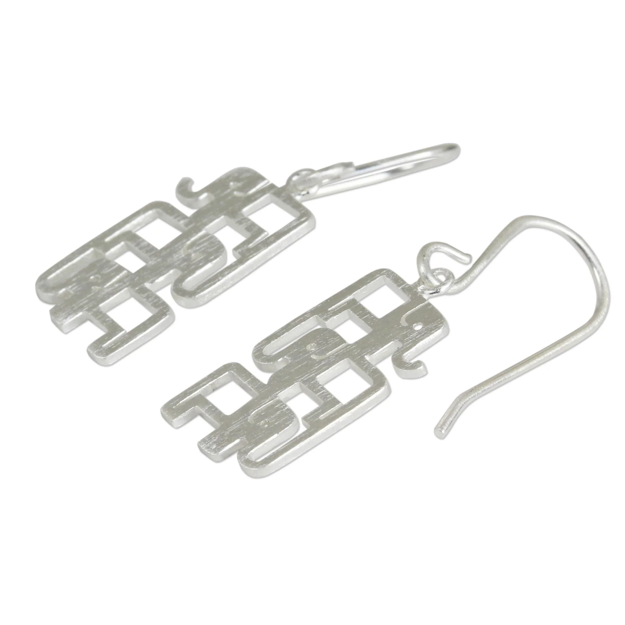 Elephant Pyramid Brushed Sterling Silver Three-Elephant Dangle Earrings - Image 3